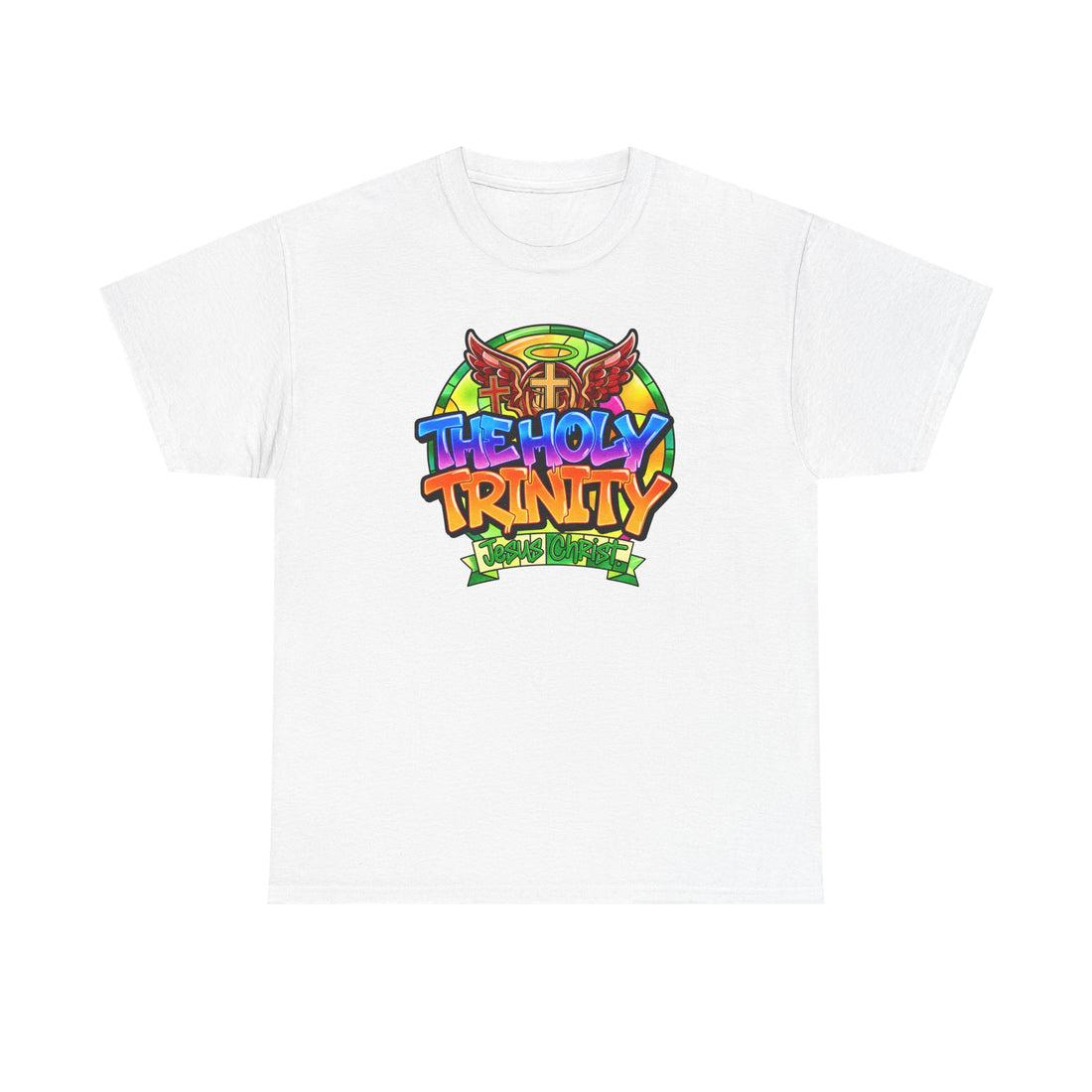 Holy Trinity Graphic Tee — Colorful Faith-Inspired Streetwear T-Shirt