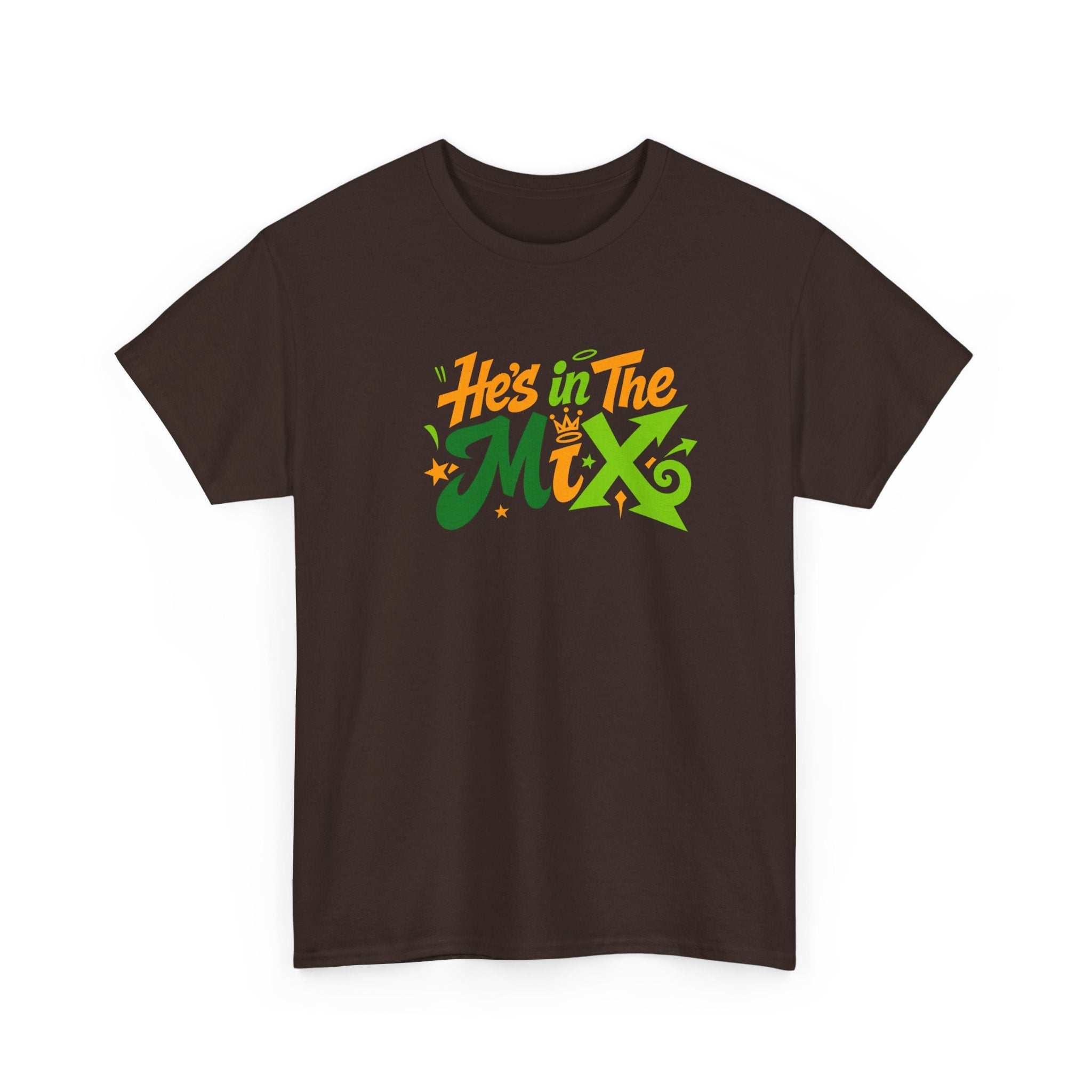 "He's in the Mix" T-Shirt — Retro Green & Orange DJ/Music Tee