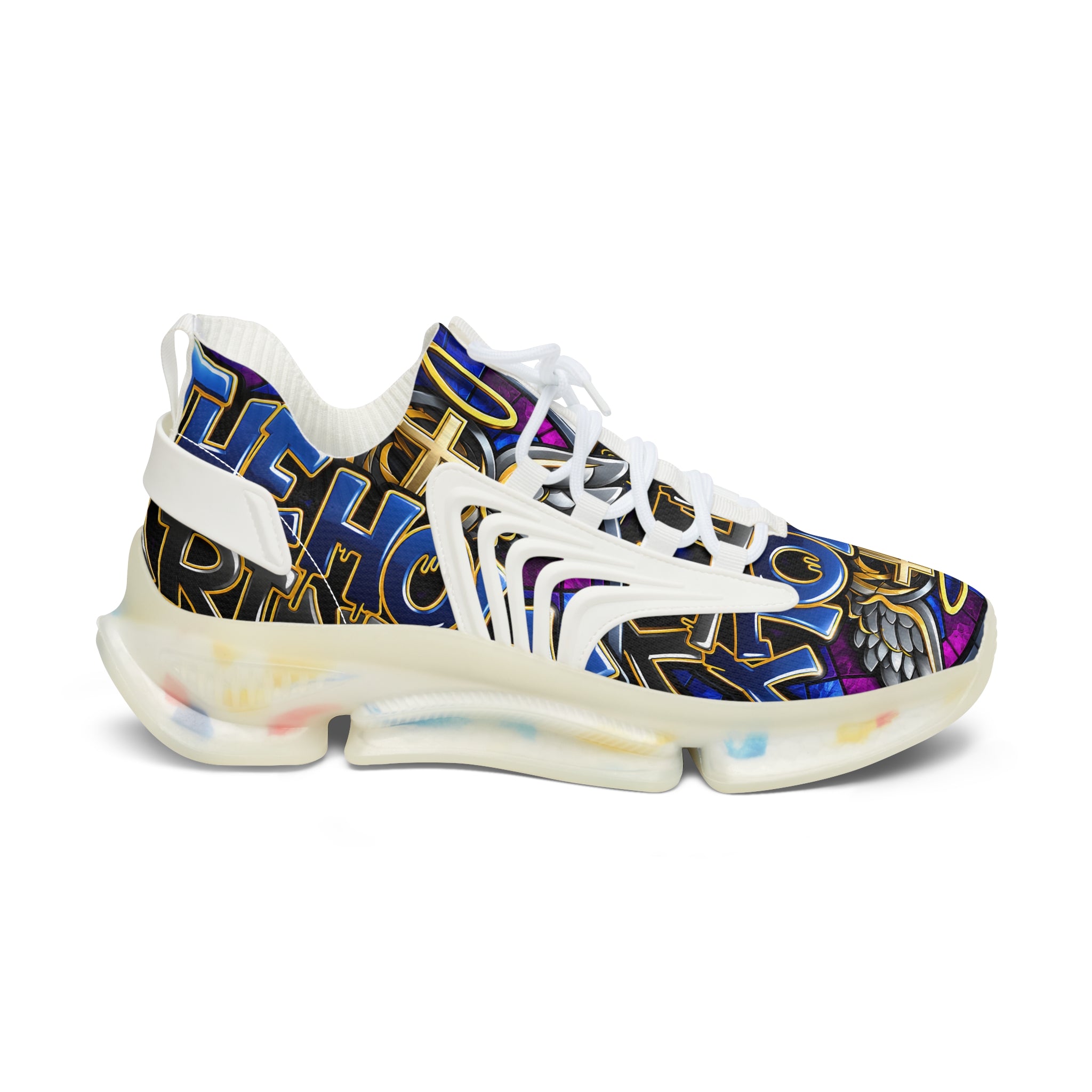 Mesh Sneakers — Bold Graffiti Halo Design for Women