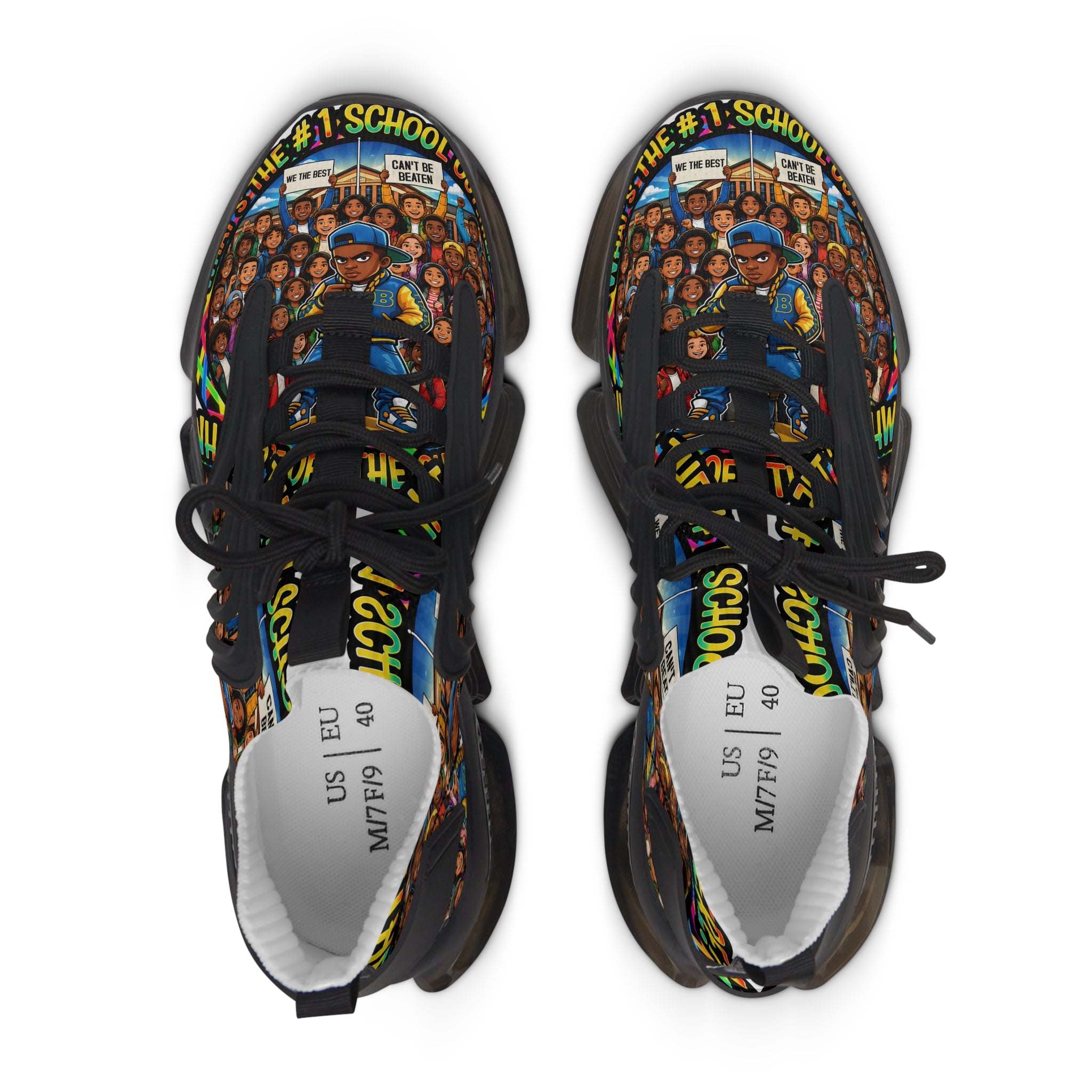 Mesh Sneakers — Colorful School Portrait Collage Women’s Sneakers