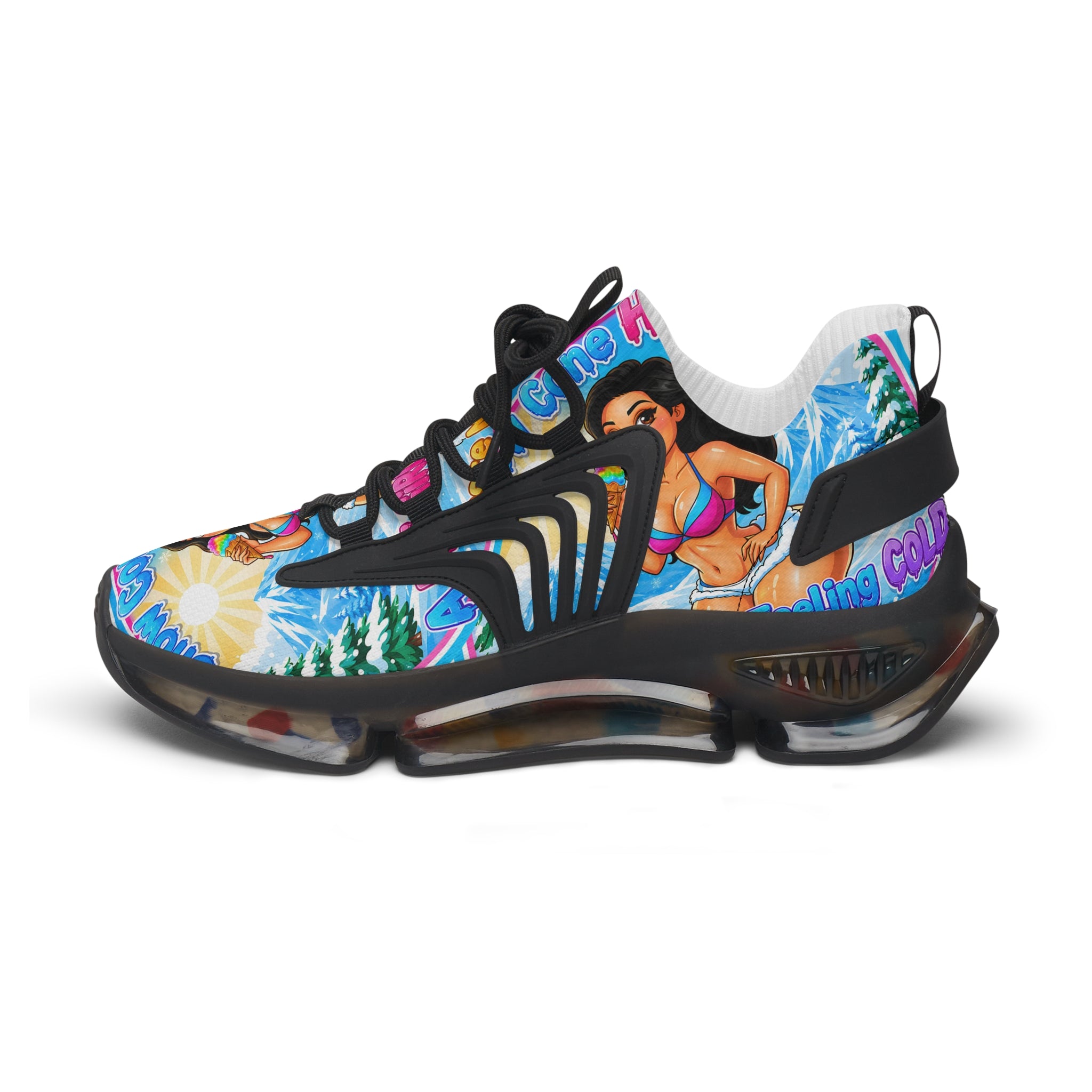 Women's Mesh Sneakers —"Snow Cone Hot Girl "Tropical Beach Babe Graphic Sneakers