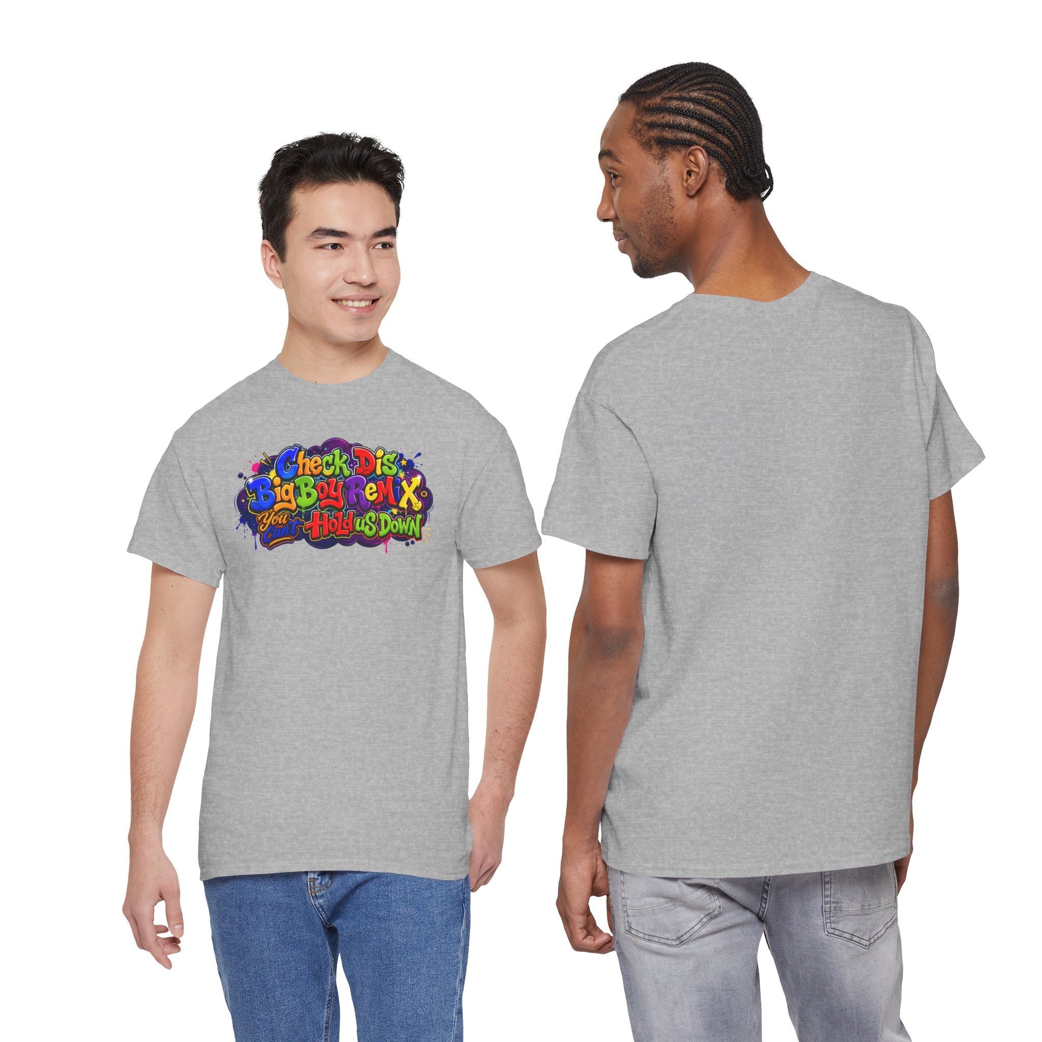 Graphic Tee — Colorful 'Check Dis Big Boy Remix' Retro Street Art T-Shirt