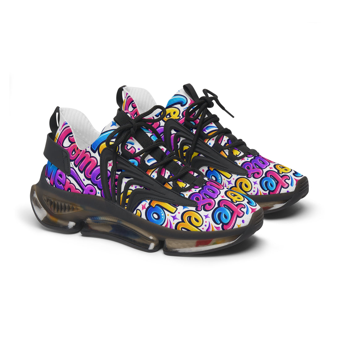 Colorful Graffiti 'No Te Comas El Membrillo" Women's Mesh Sneakers — Funky Streetwear Trainer