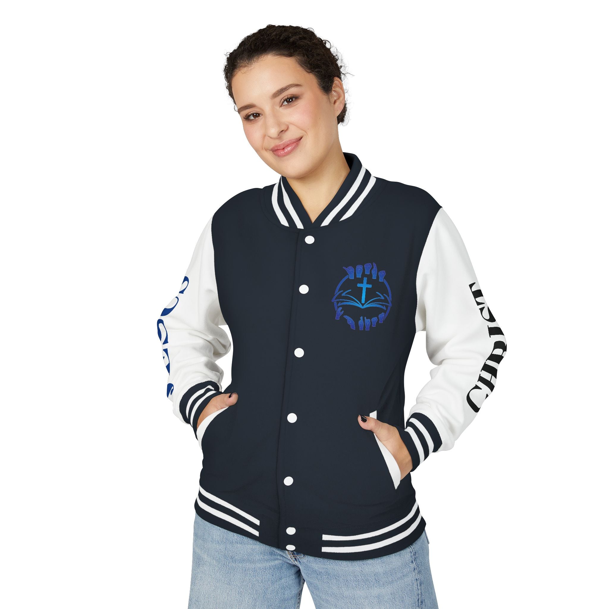 Christian Cross Letterman Jacket — Faith Crewneck Varsity Jacket