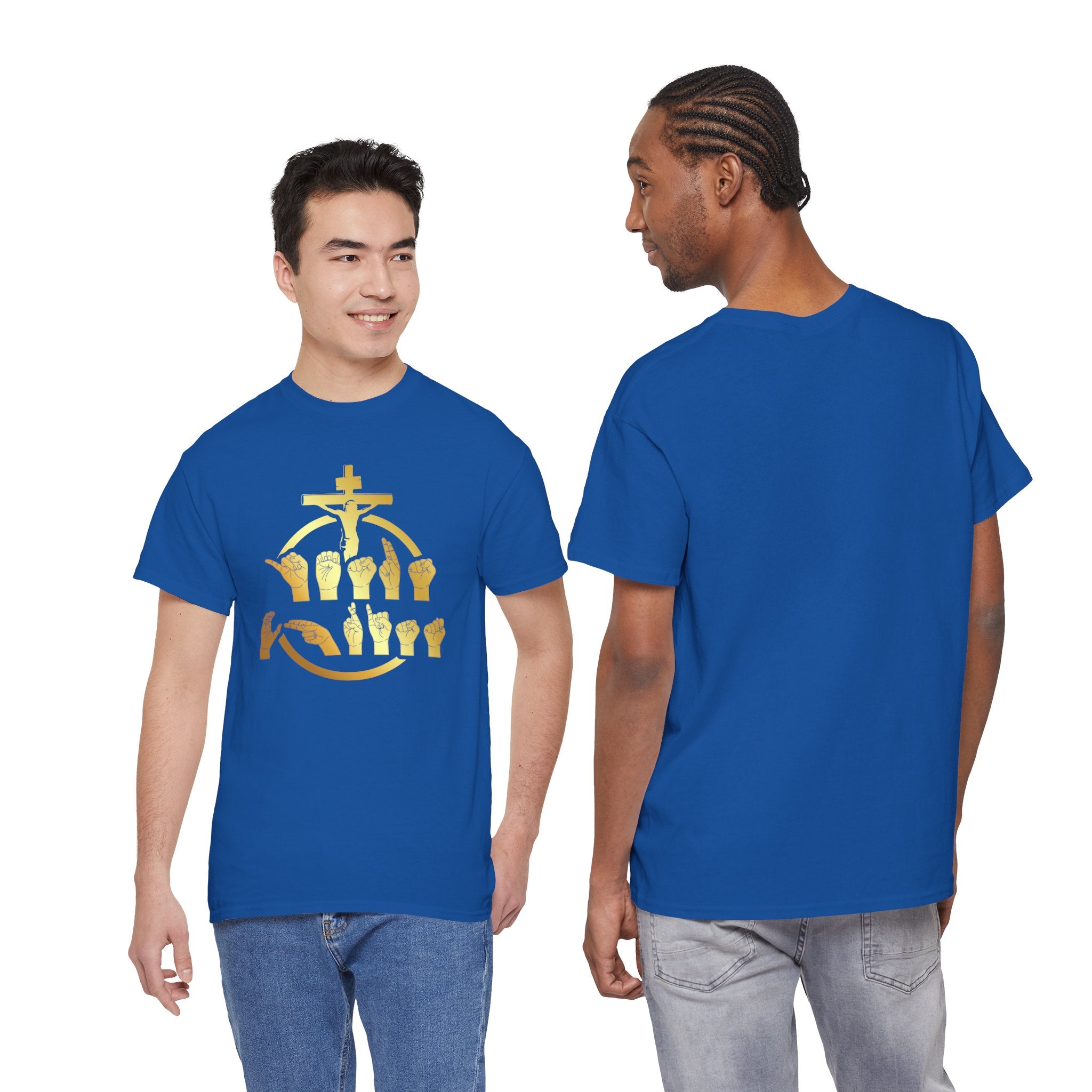 Christian Cross & Praying Hands T-Shirt — Gold Faith Design