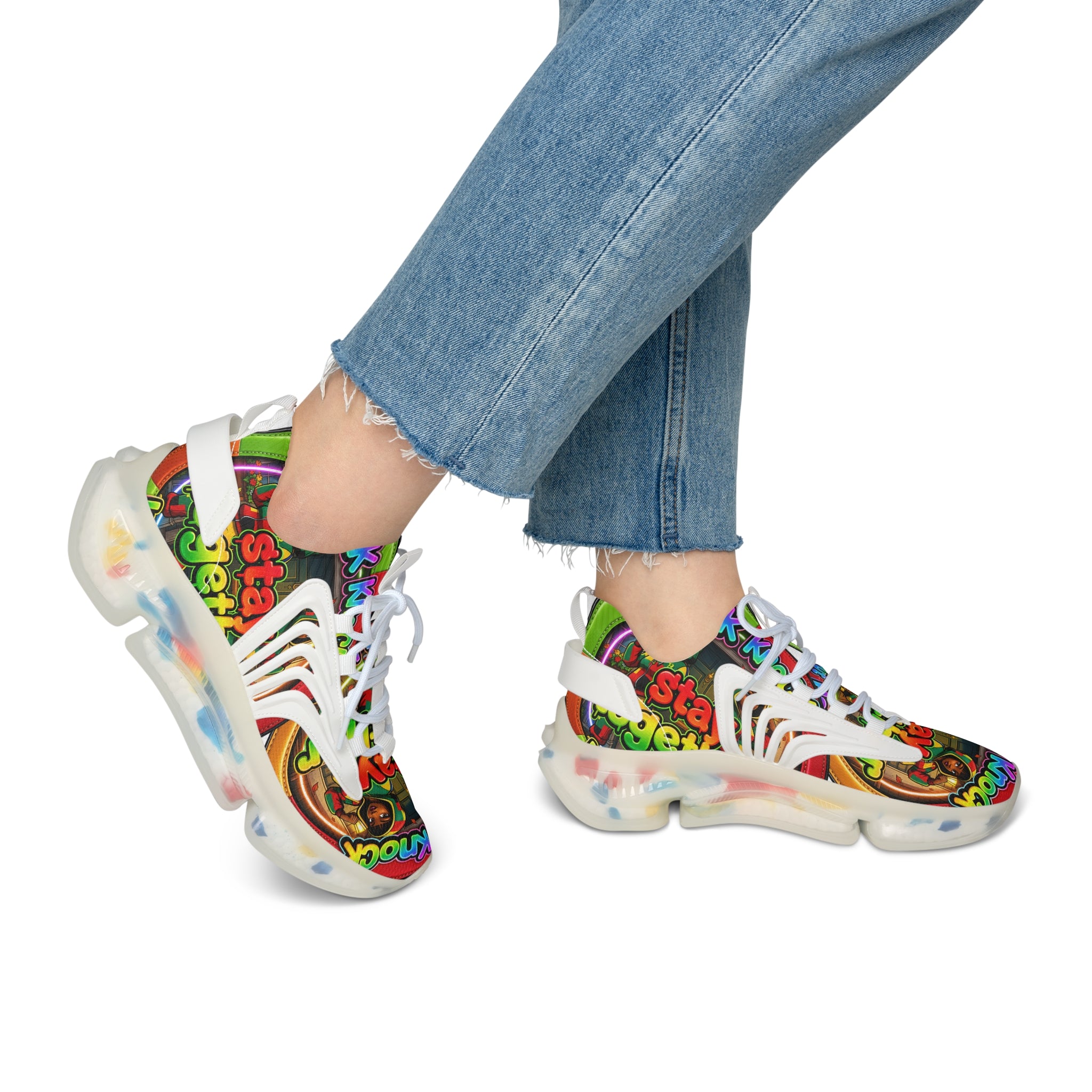 Women's Mesh Sneakers — Colorful Retro 'Stay Together' Graphic Athletic Shoes