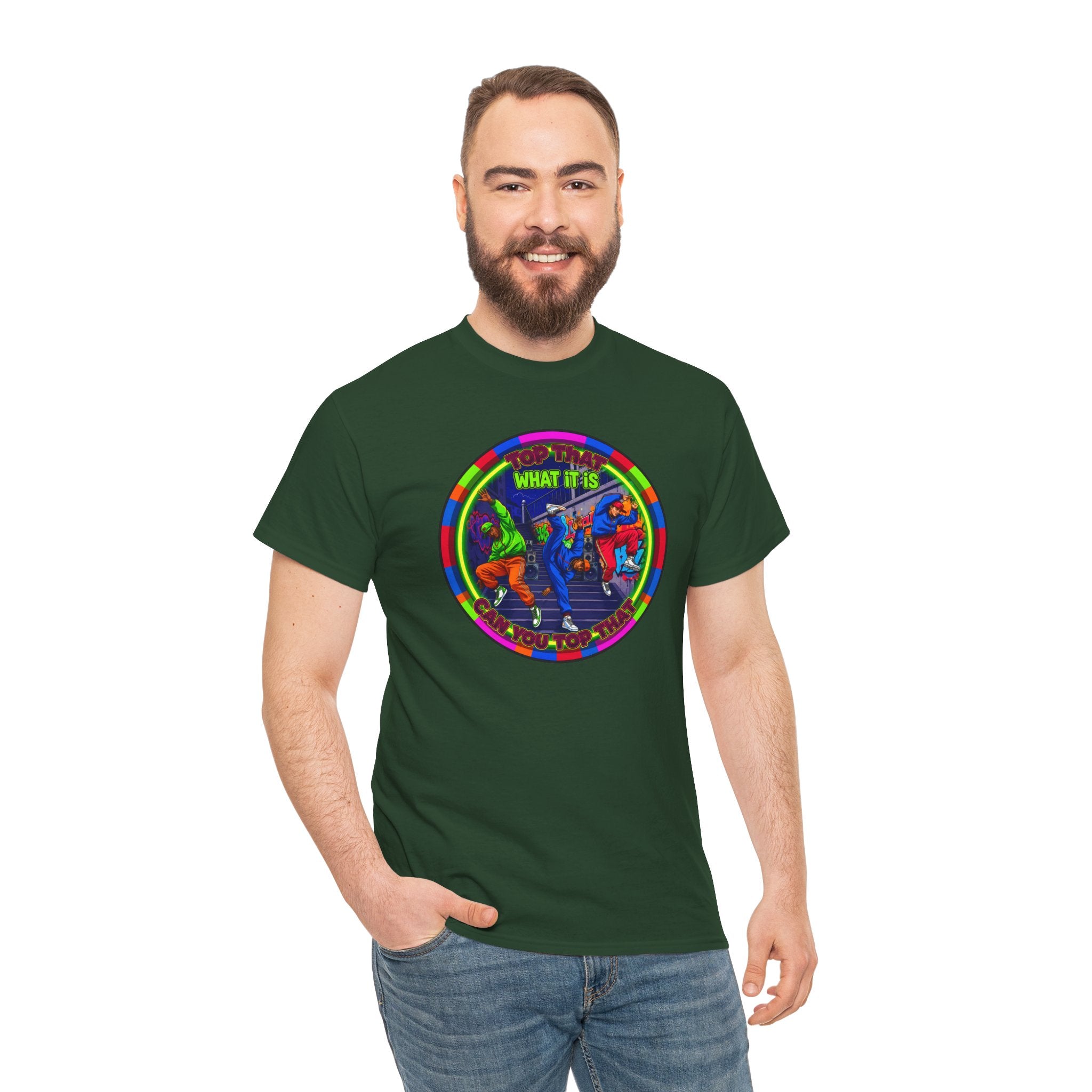Dance Crew T-Shirt – "Top That What It Is" Retro Neon Graphic Tee