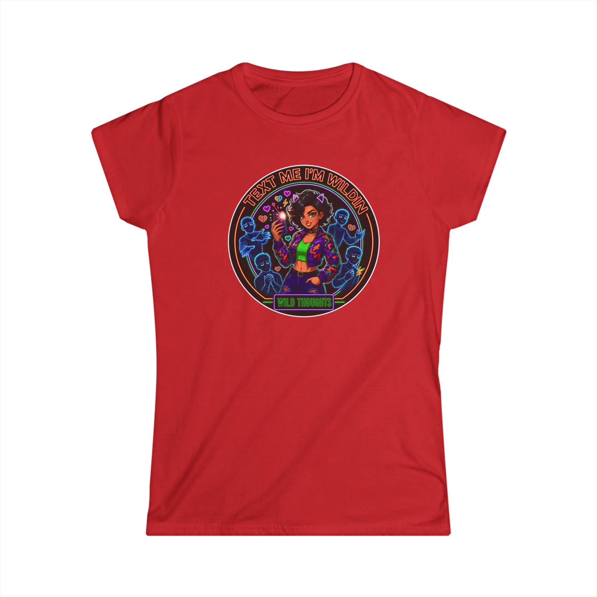 Women's Tee — "Text Me, I'm Wilding" Vibrant Cosmic Girl Graphic