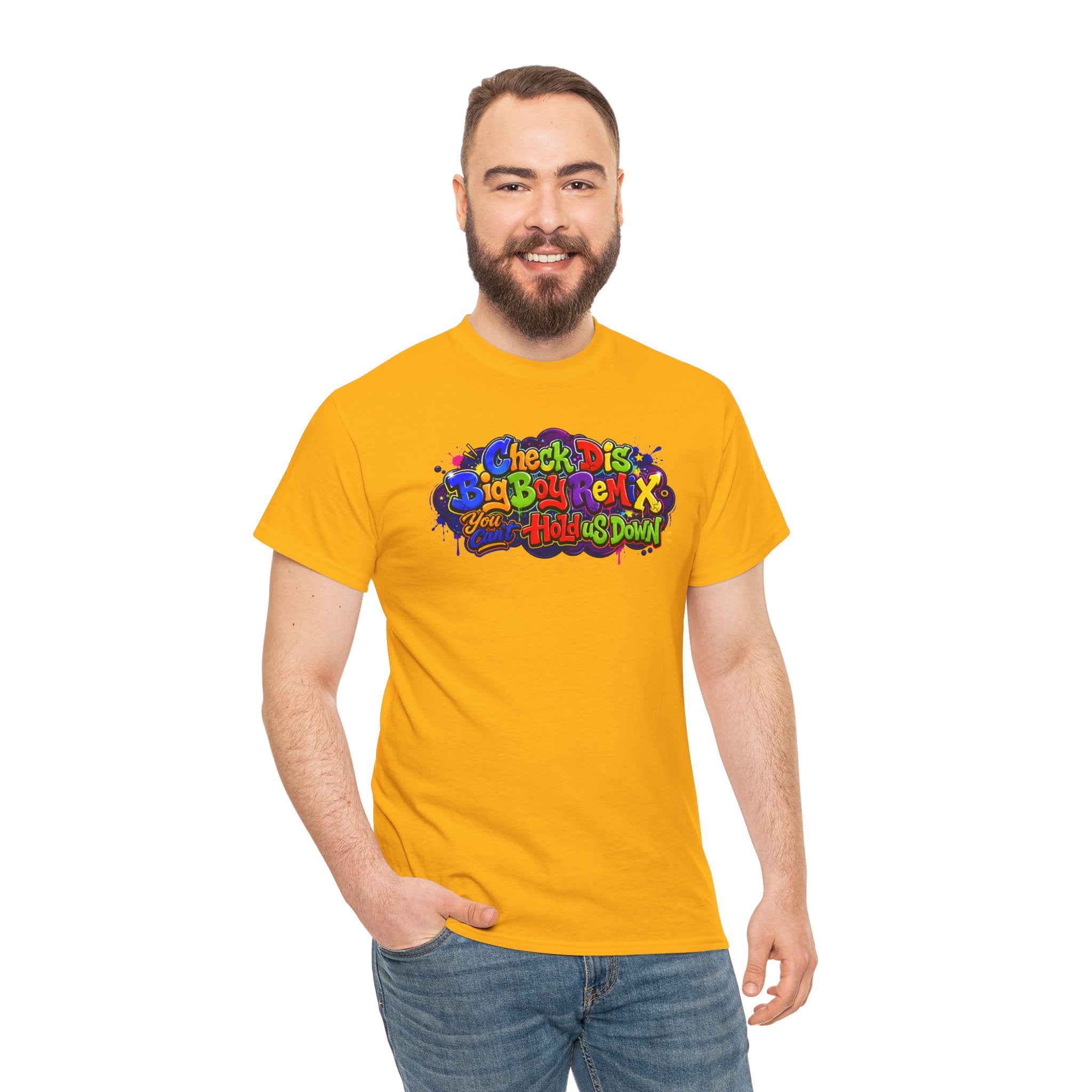Graphic Tee — Colorful 'Check Dis Big Boy Remix' Retro Street Art T-Shirt