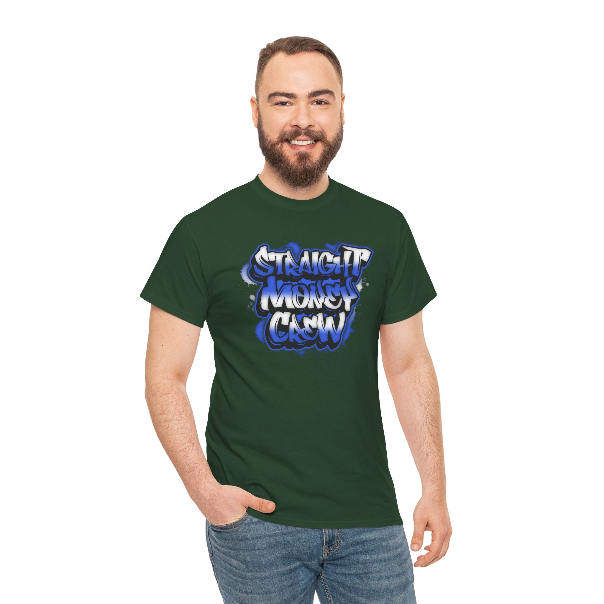 T-Shirt — "Stackin' Money Crew" Blue Graffiti Graphic Tee