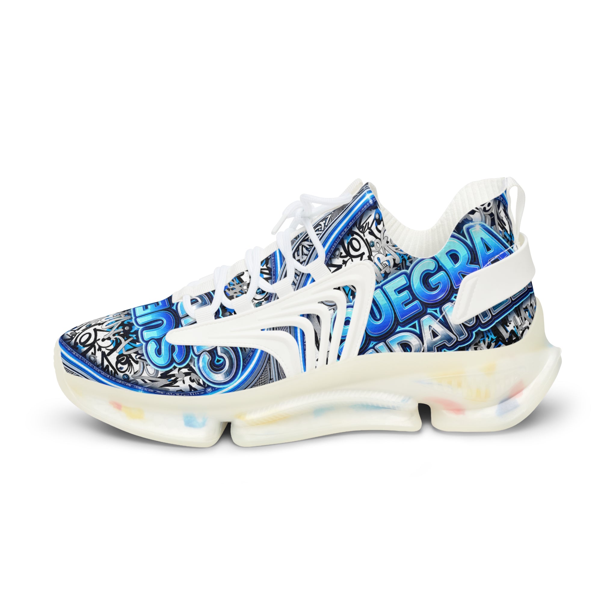 Mesh Sneakers — Blue 'SUEGRA CUIDAMELA' Graphic Athletic Shoes