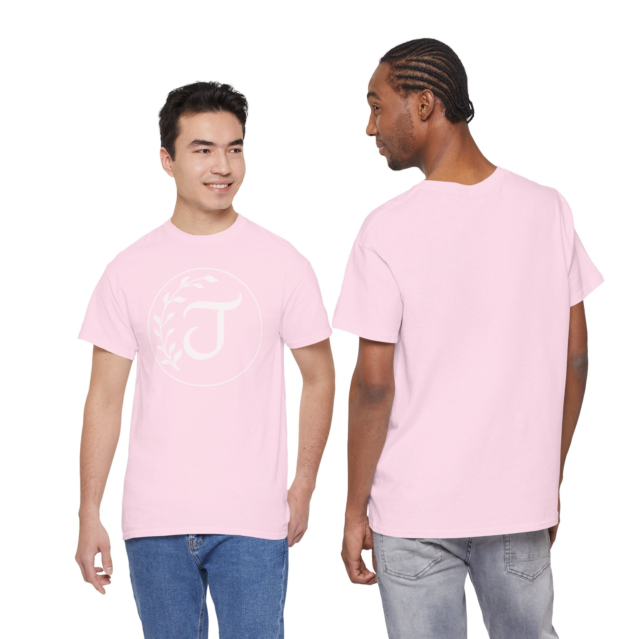 White Tee with Subtle "Floral J " Jesus Christ "— Minimalist Japanese Character T-Shirt