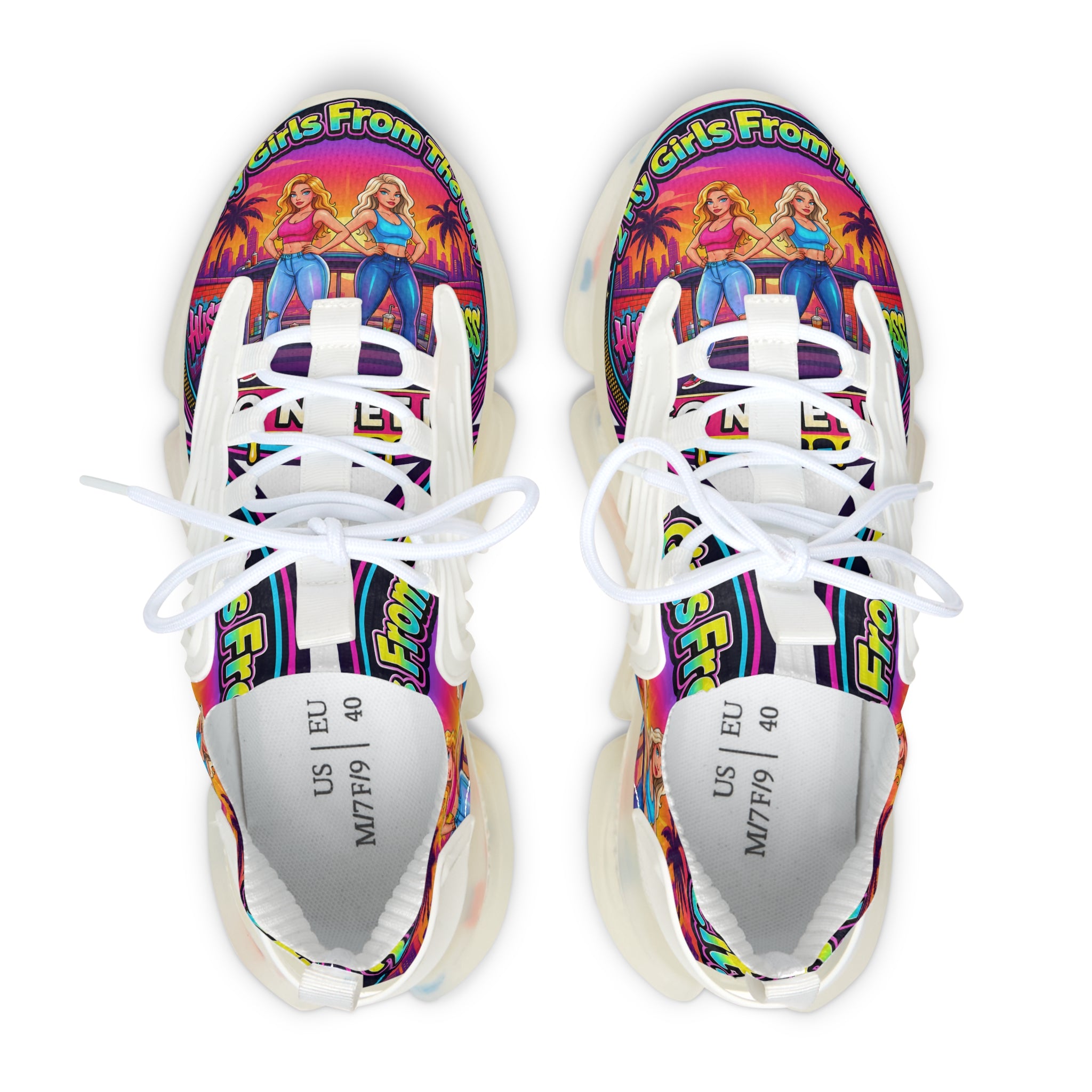 Mesh Sneakers — Colorful 'Girls From The City' Graphic Athletic Shoes
