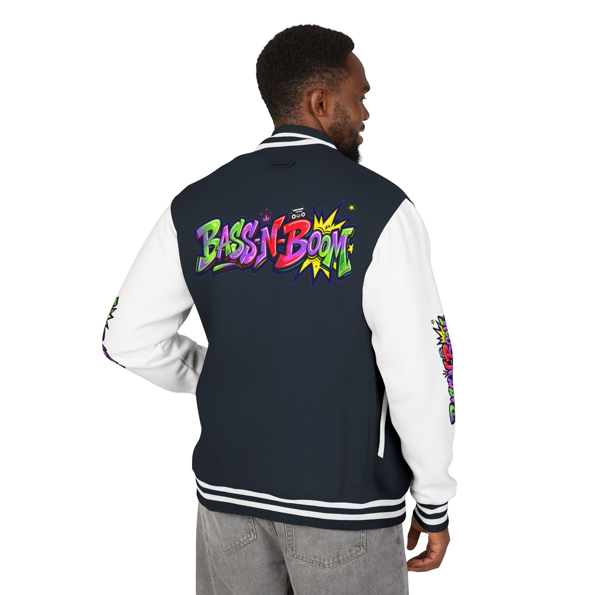 Letterman Jacket — 'Bass N Boom' Graffiti Bomber