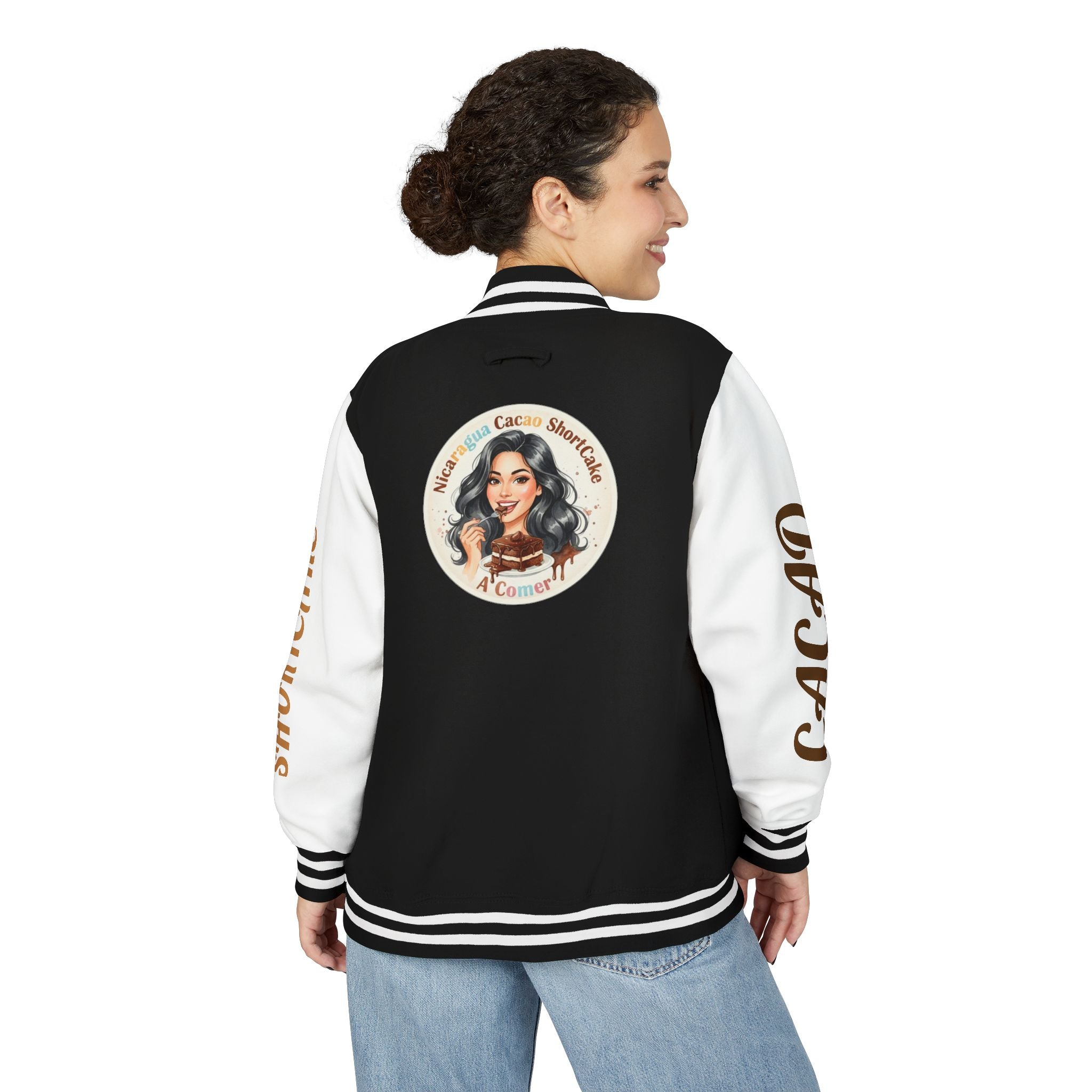 Vintage Pin-Up Letterman Jacket —Cacao Chocolate Shortcake Retro Logo Varsity Jacket