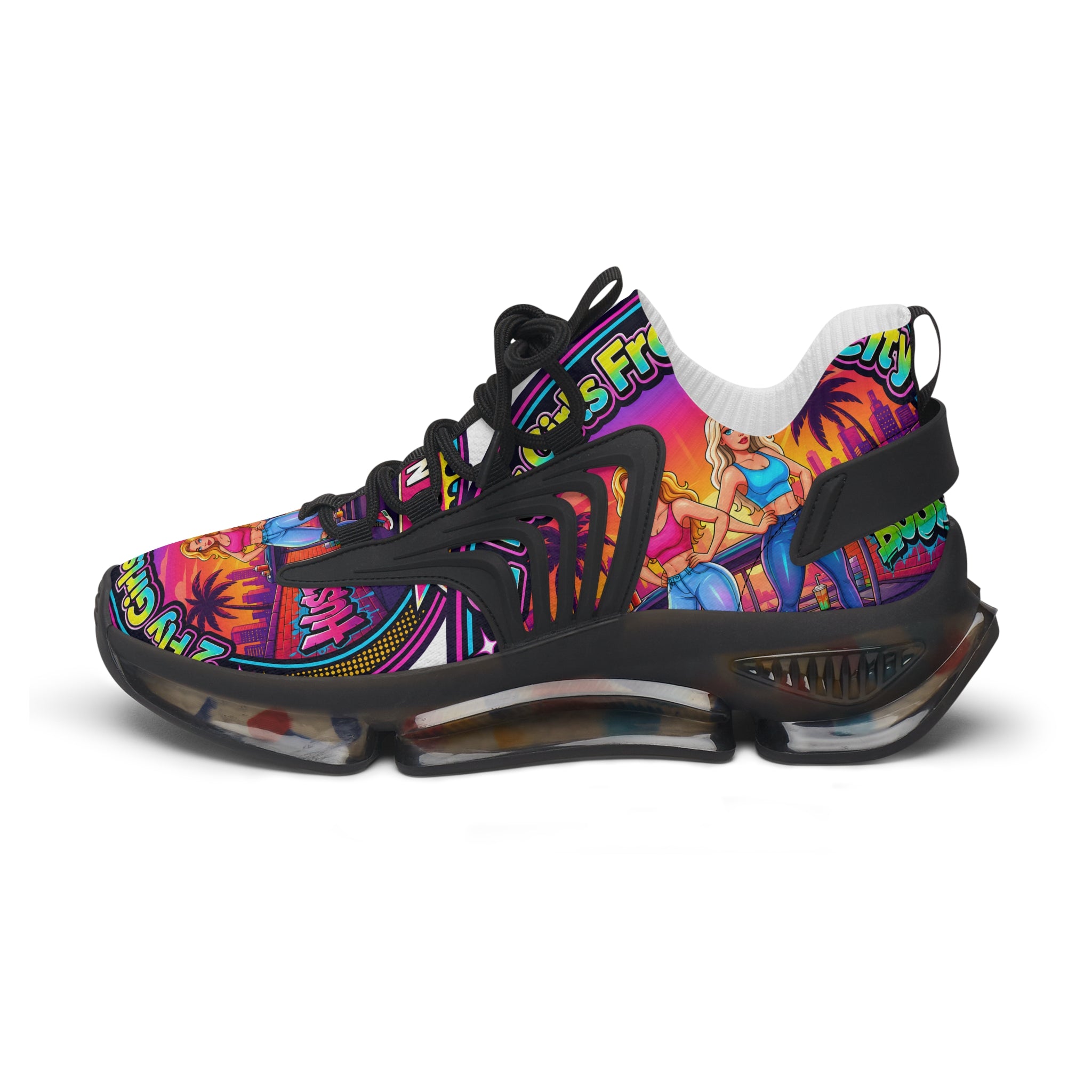 Mesh Sneakers — Colorful 'Girls From The City' Graphic Athletic Shoes