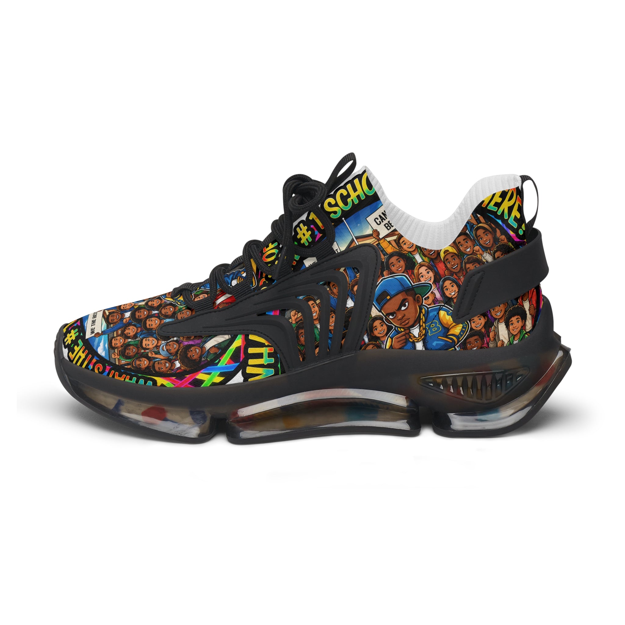 Mesh Sneakers — Colorful School Portrait Collage Women’s Sneakers
