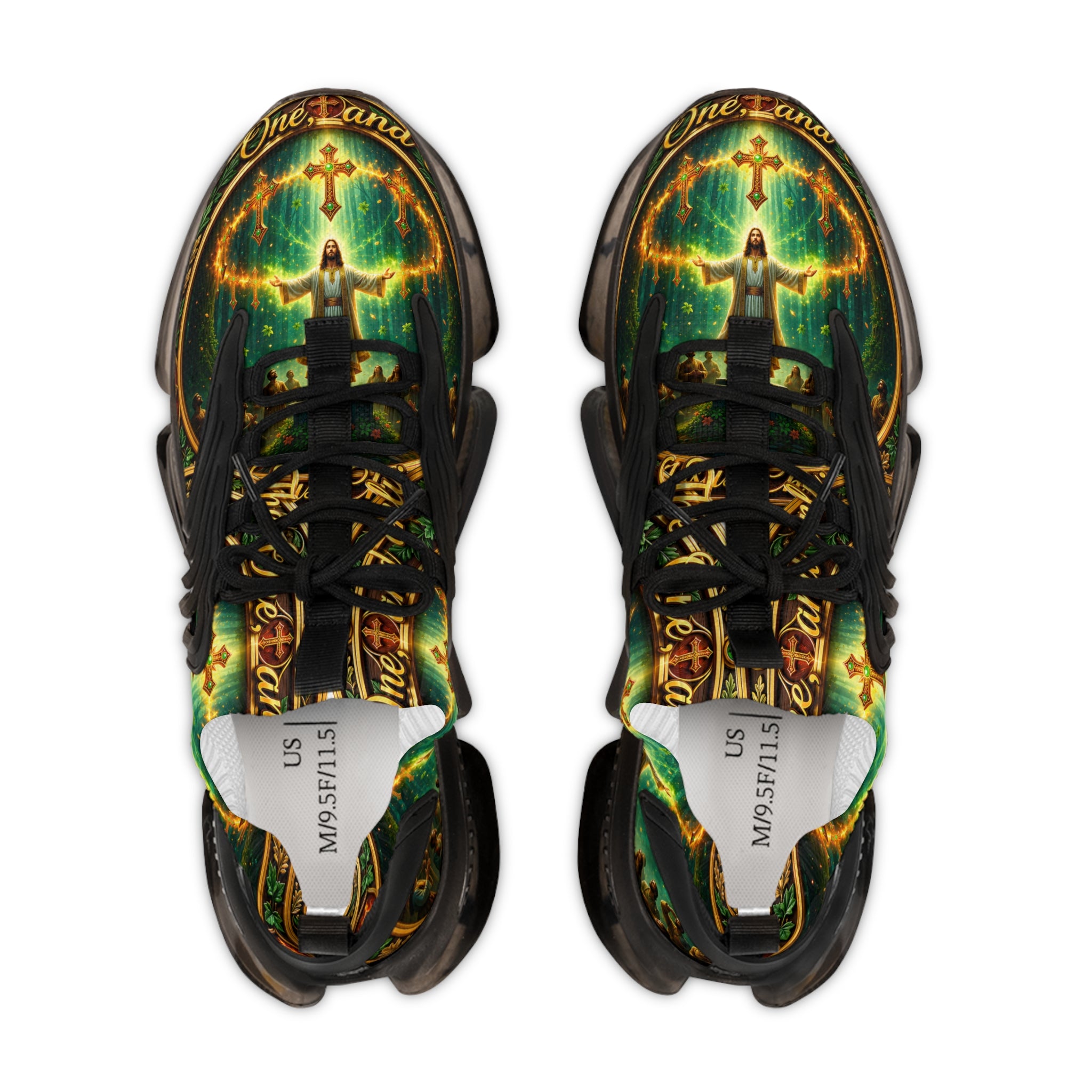 Men's Mesh Sneakers — " The One And Only Jesus Christ " Vintage Celtic Sword & Shield Athletic Shoes