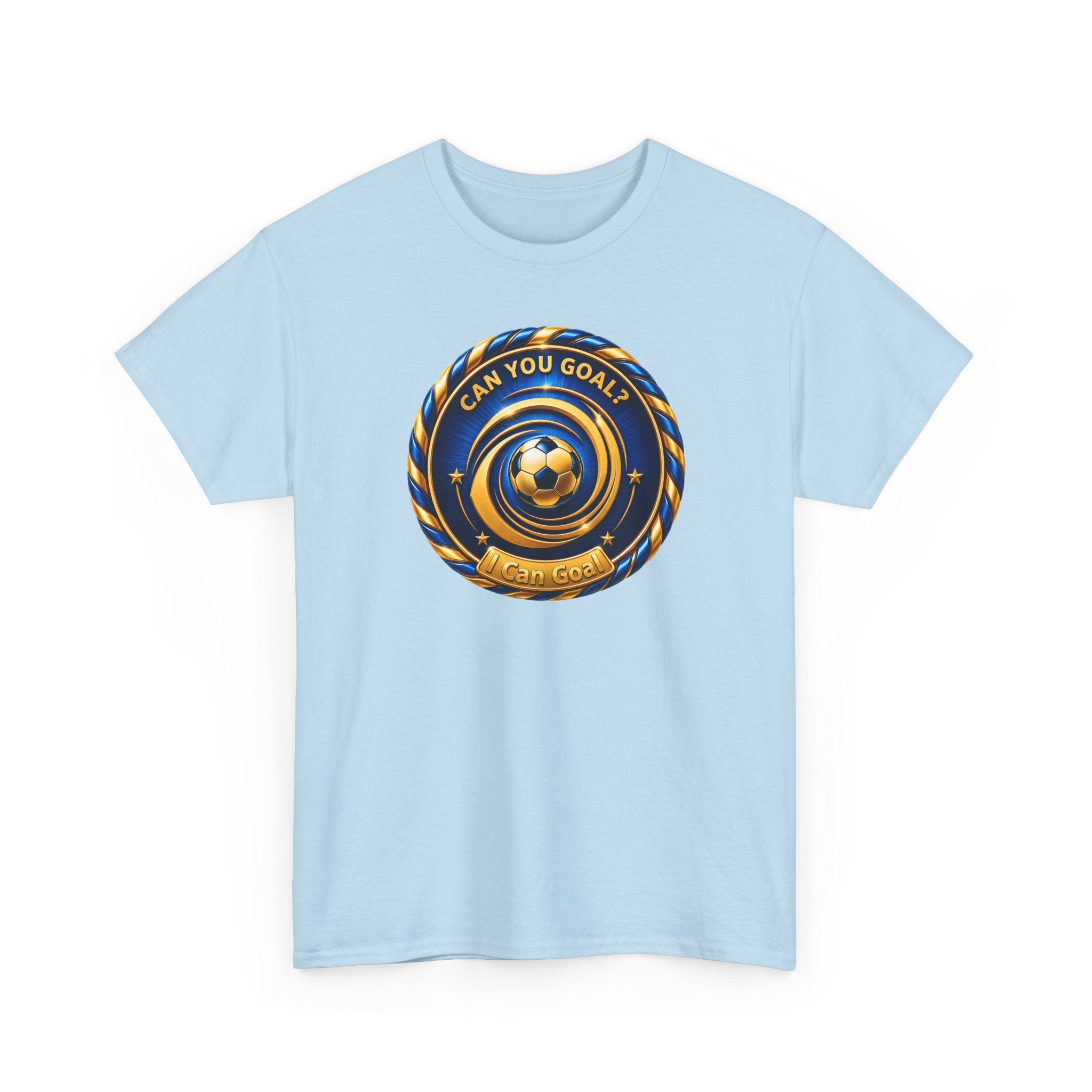Soccer Badge Tee — "Can You Goal?" Graphic Soccer Shirt