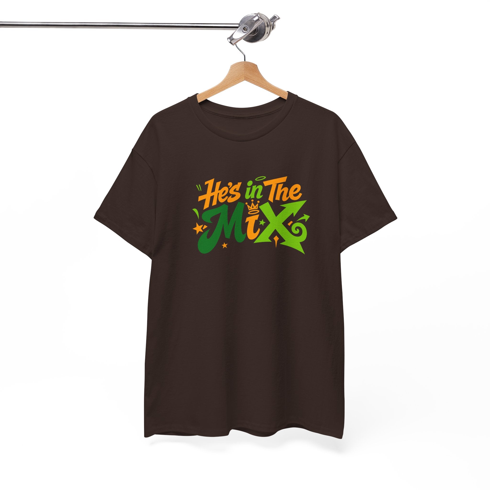 "He's in the Mix" T-Shirt — Retro Green & Orange DJ/Music Tee