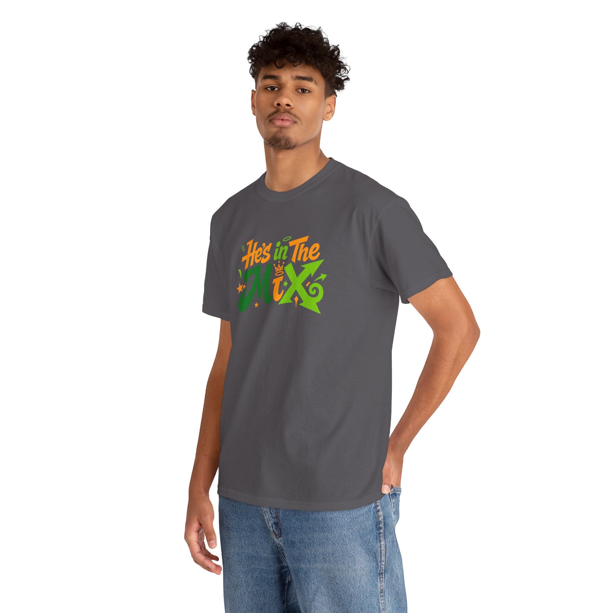 "He's in the Mix" T-Shirt — Retro Green & Orange DJ/Music Tee