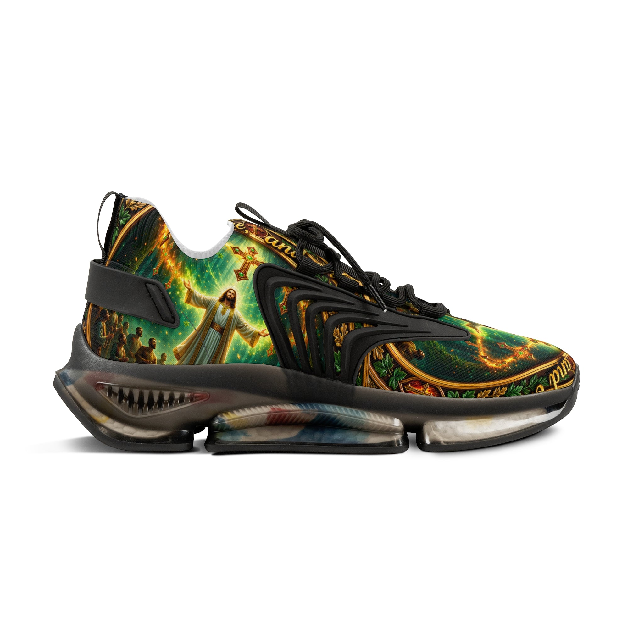 Men's Mesh Sneakers — " The One And Only Jesus Christ " Vintage Celtic Sword & Shield Athletic Shoes