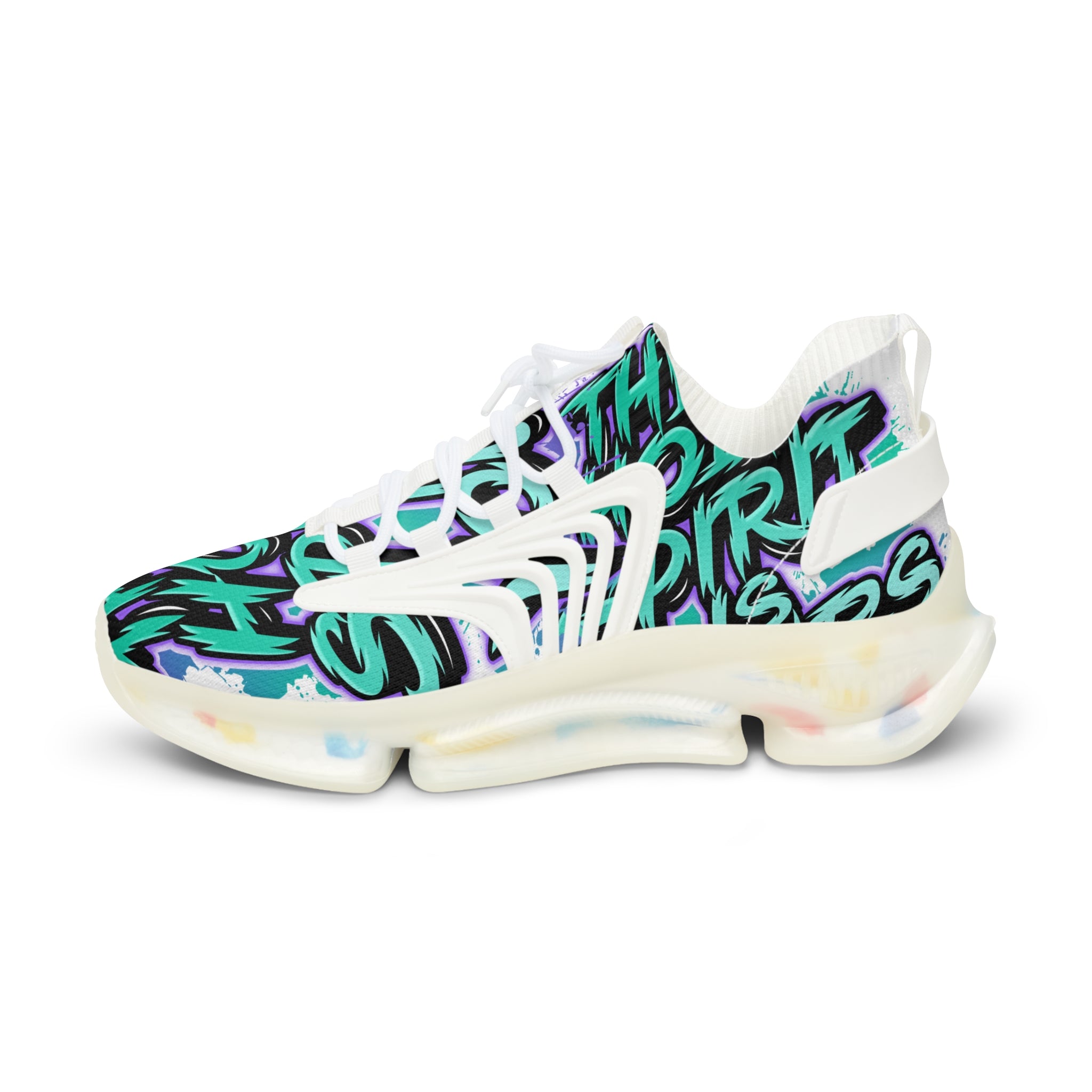 Men's Mesh Sneakers —"The Holy Spirit Is Yours'Bold Teal Graffiti Pattern Athletic Shoes