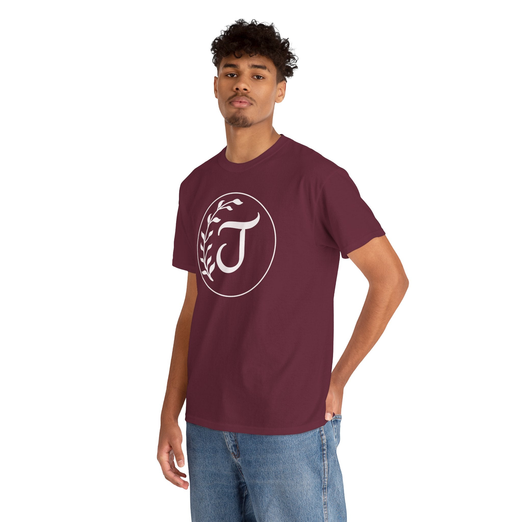White Tee with Subtle "Floral J " Jesus Christ "— Minimalist Japanese Character T-Shirt