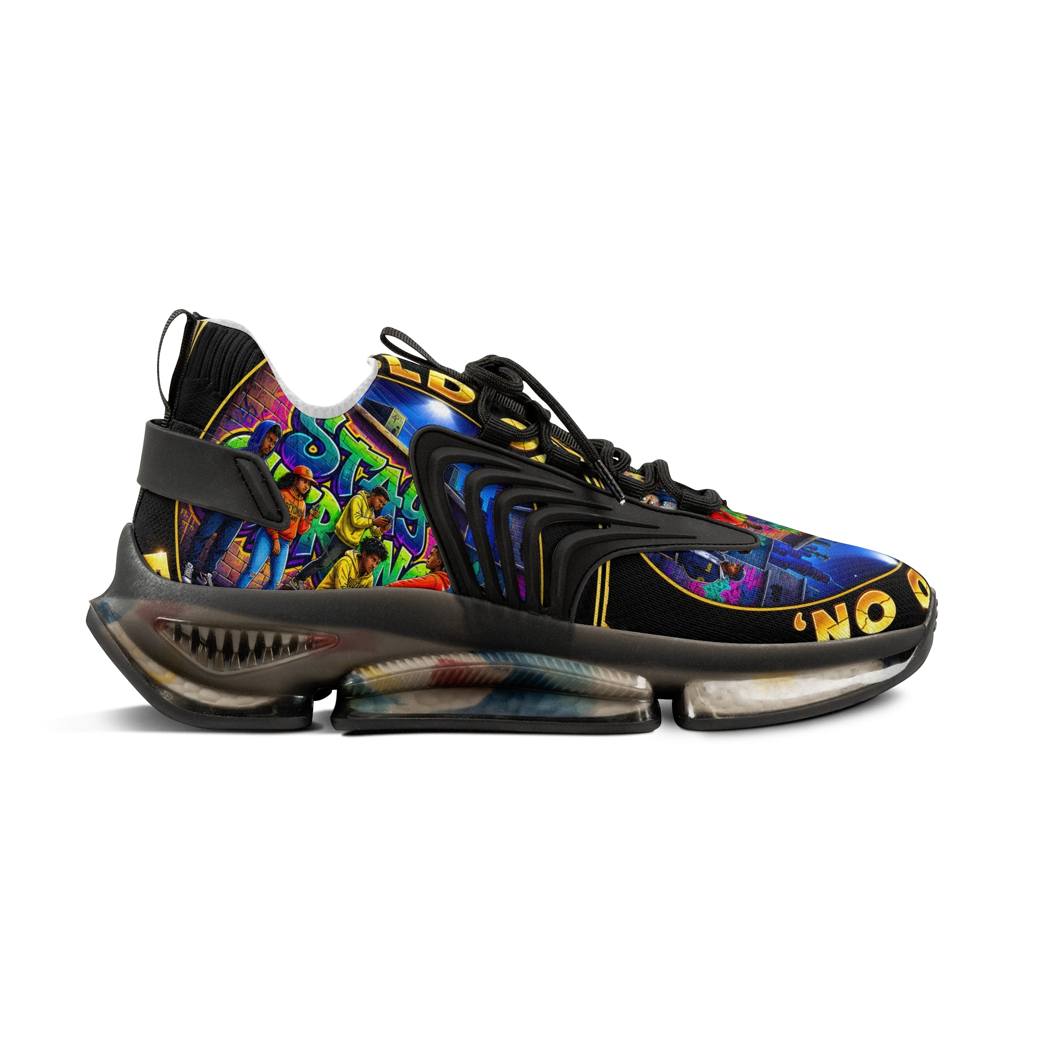 Men's Mesh Sneakers — "Hold On Be Strong" Retro Arcade Graffiti Print Athletic Shoes