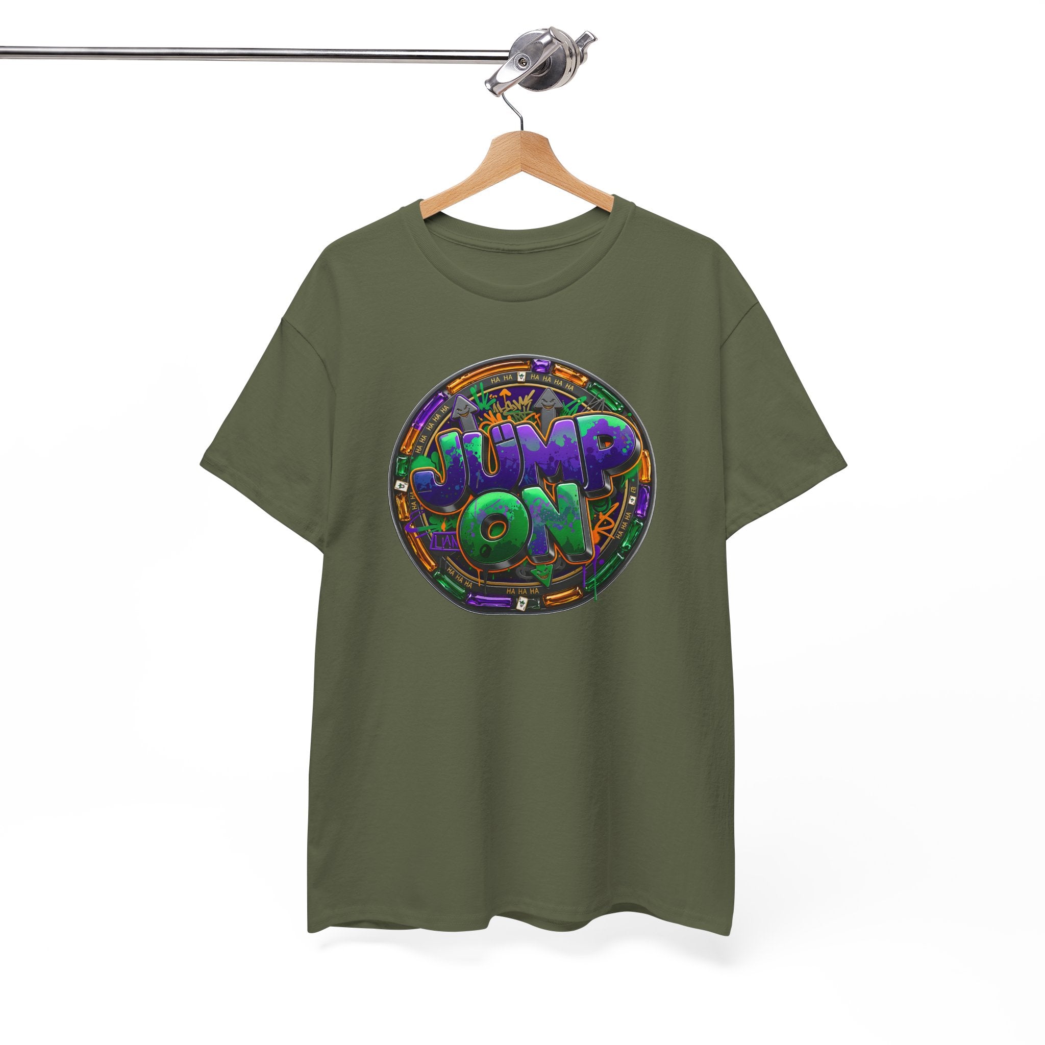 " Jump On" Circle Graphic Tee — Retro Neon Streetwear T-Shirt