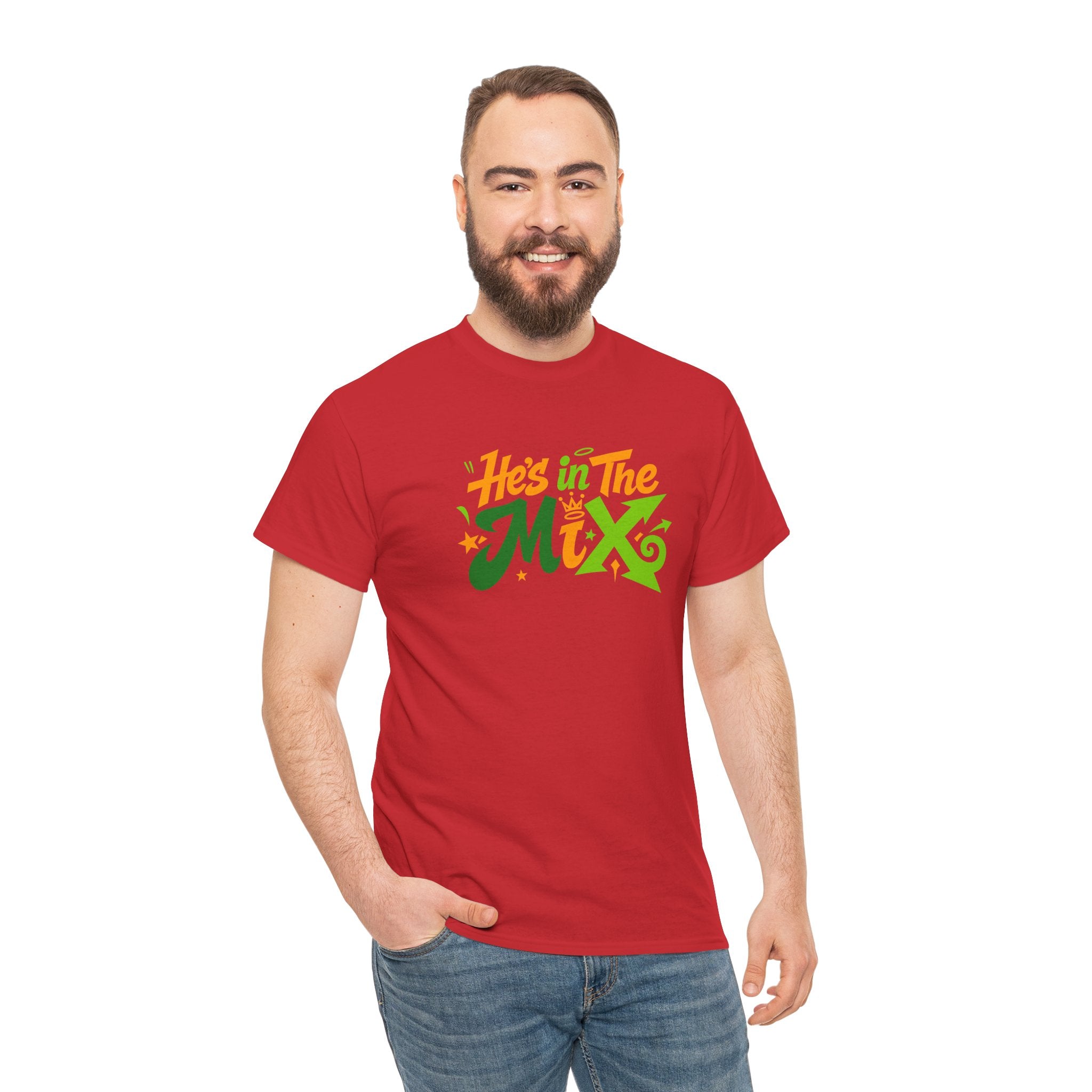 "He's in the Mix" T-Shirt — Retro Green & Orange DJ/Music Tee
