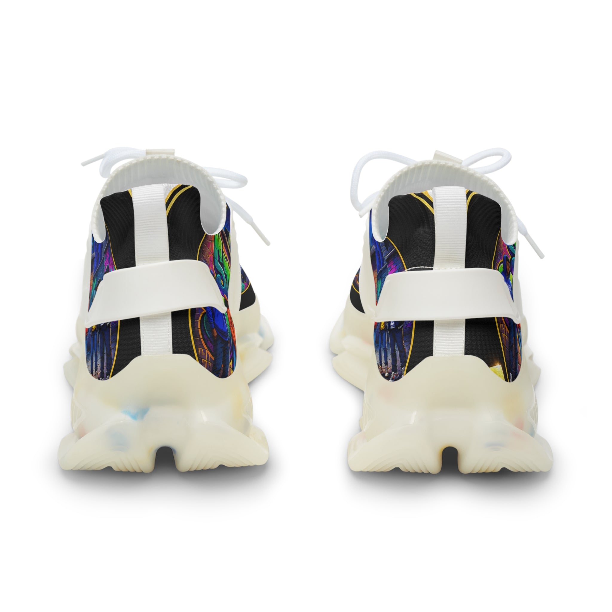Men's Mesh Sneakers — "Hold On Be Strong" Retro Arcade Graffiti Print Athletic Shoes