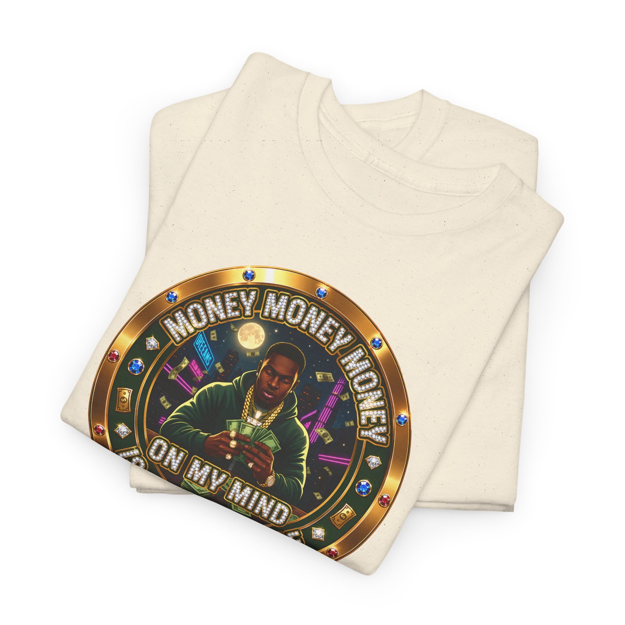 "Money On My Mind" Graphic Tee — Retro Casino Coin Design