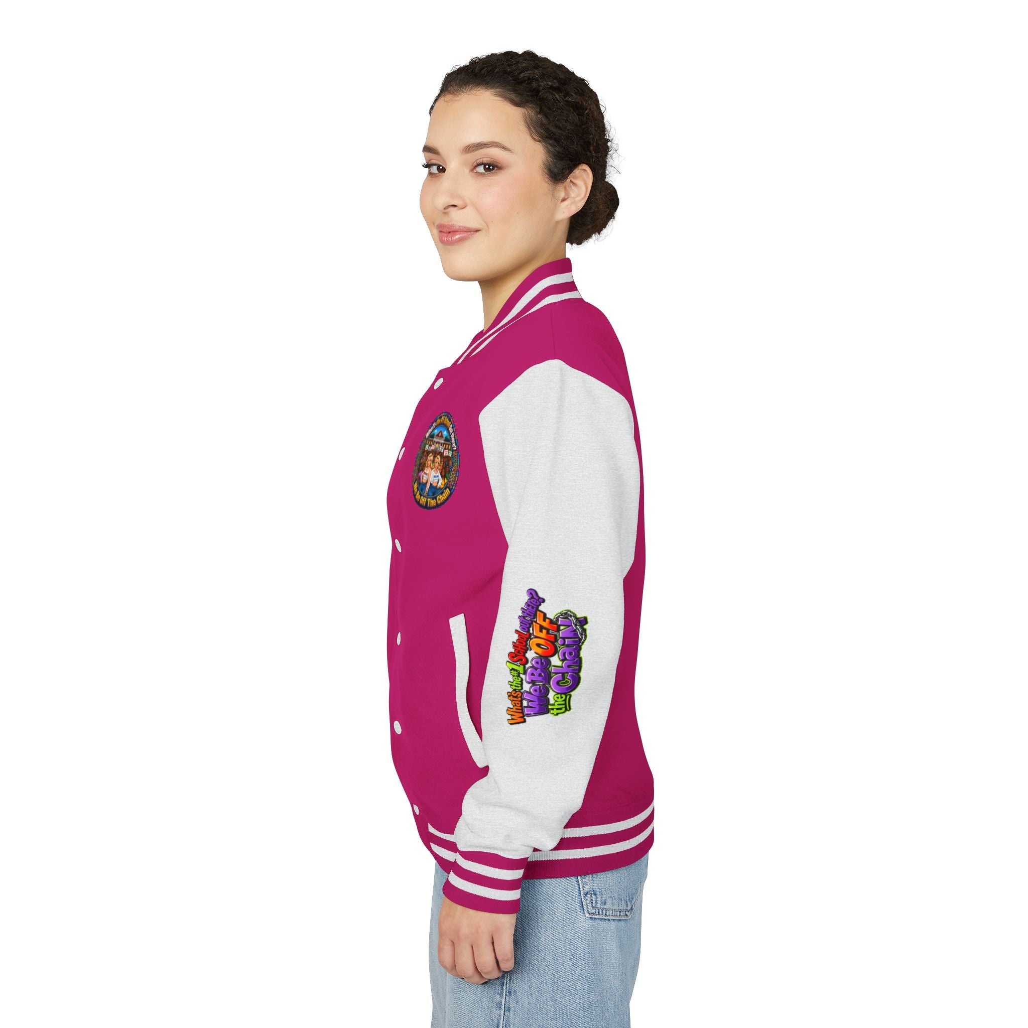 Letterman Jacket — Colorful School Spirit "We Be Off The Chain" Varsity Jacket