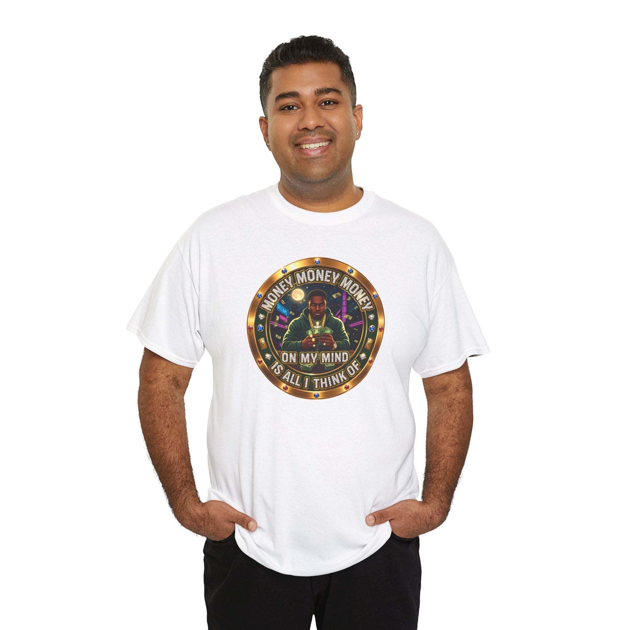 "Money On My Mind" Graphic Tee — Retro Casino Coin Design
