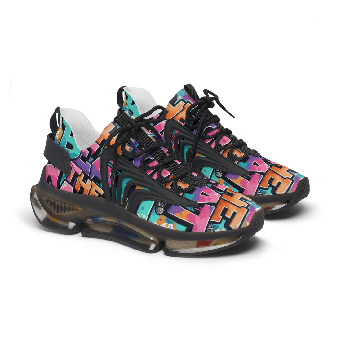 Women’s Mesh Sneakers —"She Beat The Case"Colorful Graffiti Statement Athletic Shoes