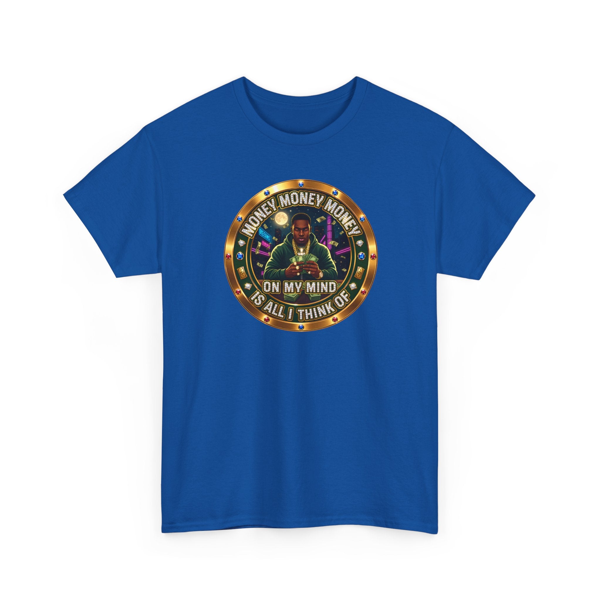 "Money On My Mind" Graphic Tee — Retro Casino Coin Design