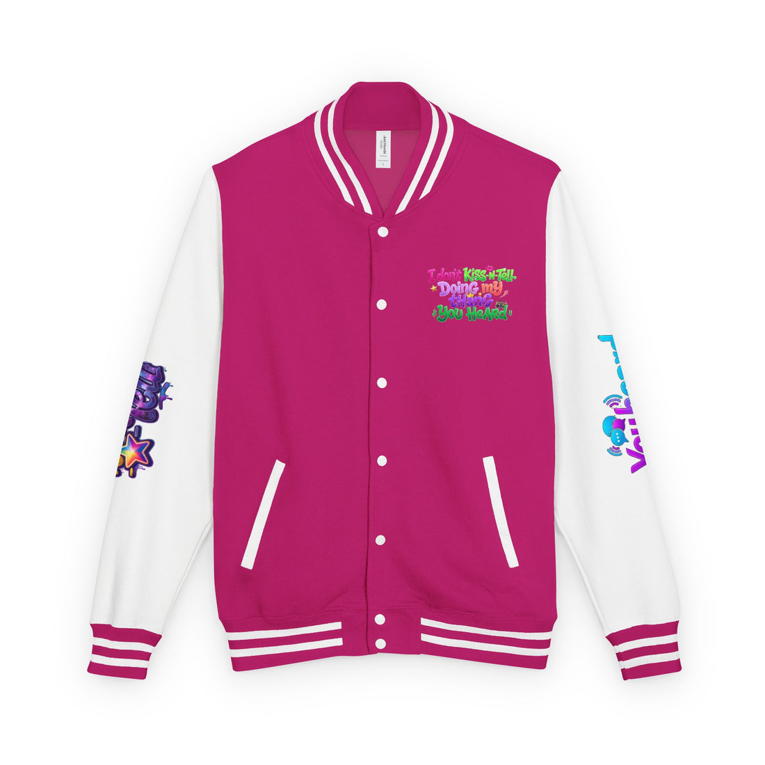 Letterman Jacket — "I Don't Kiss-N-Tell, Doing My Thang You Heard" Colorful Streetwear