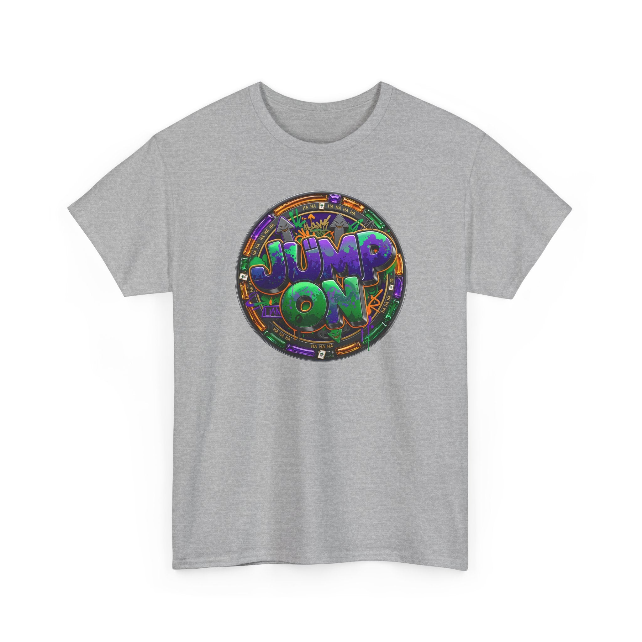 " Jump On" Circle Graphic Tee — Retro Neon Streetwear T-Shirt