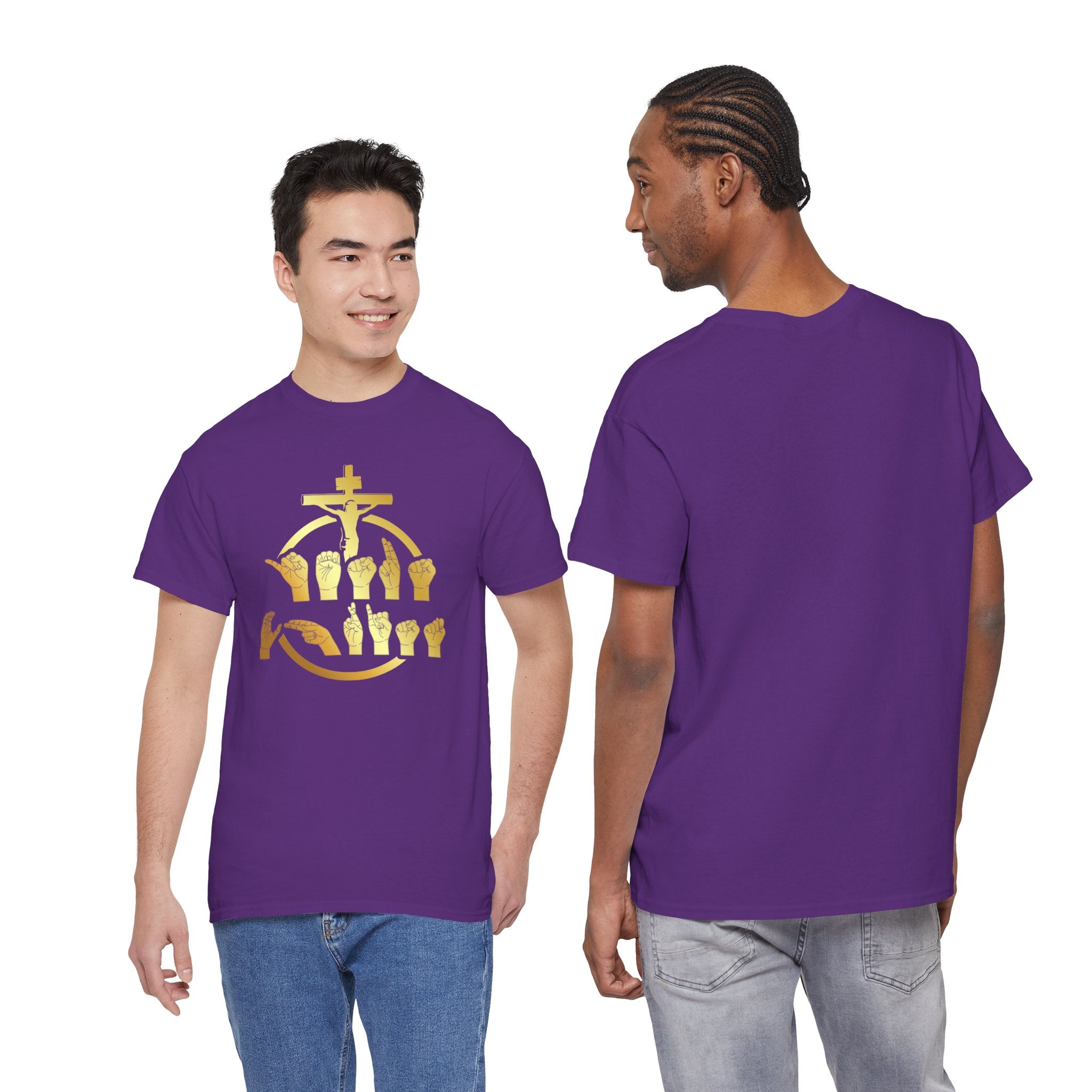 Christian Cross & Praying Hands T-Shirt — Gold Faith Design
