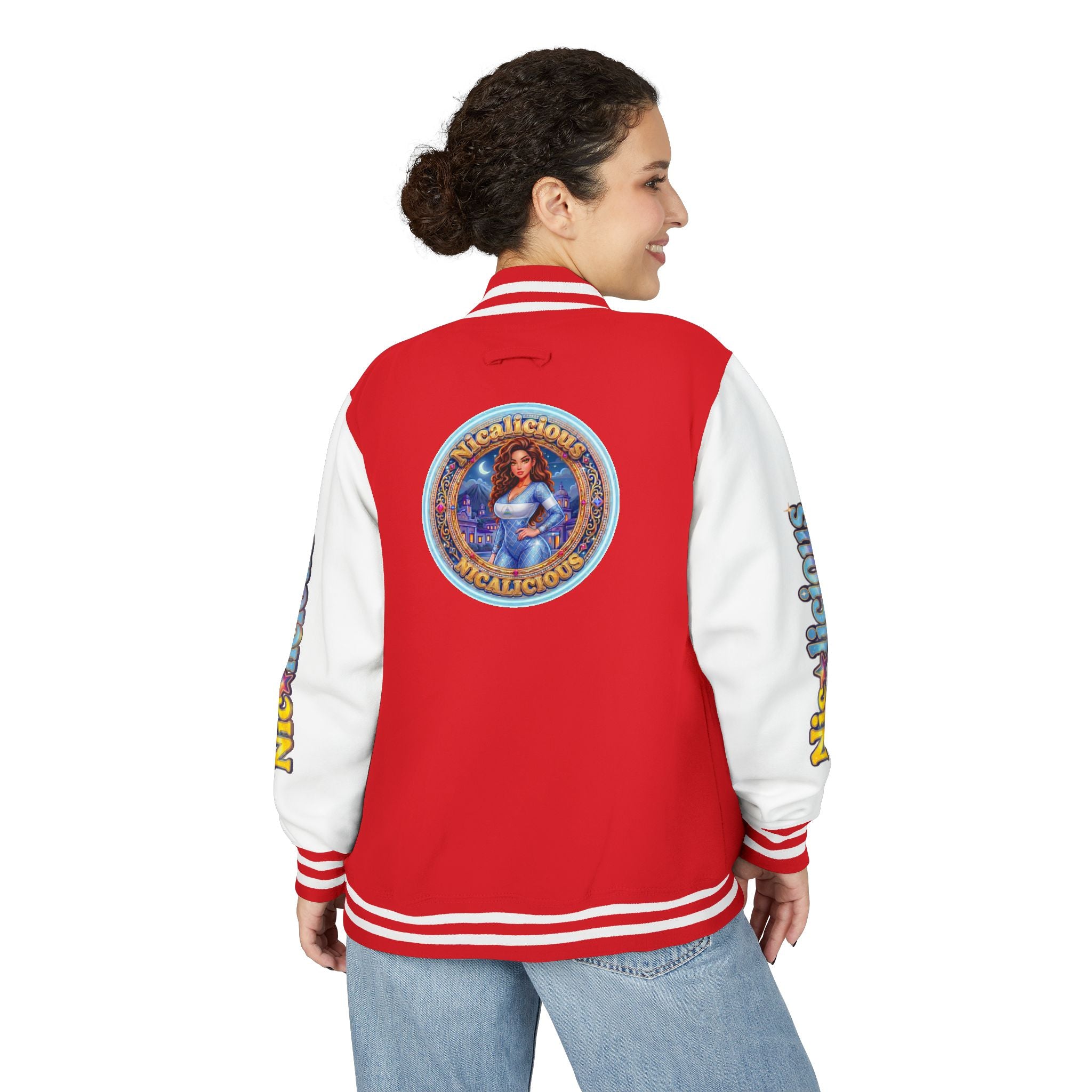 "Nicalicious" Letterman Jacket - Retro Pinup Graphic Varsity Bomber