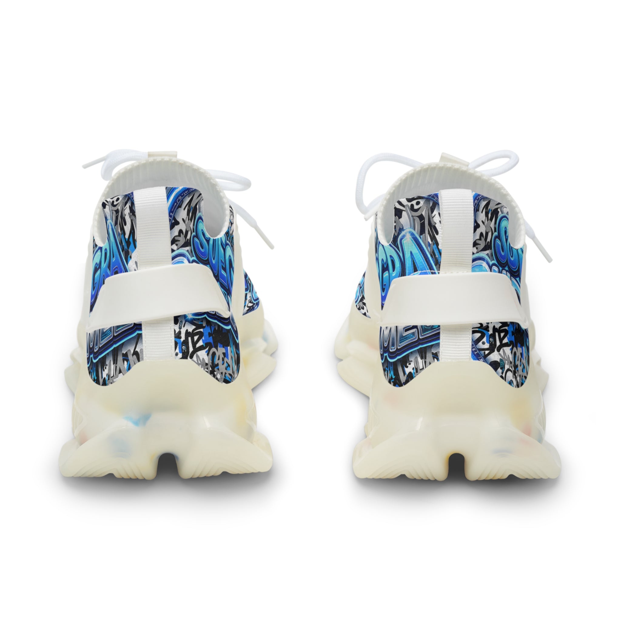 Mesh Sneakers — Blue 'SUEGRA CUIDAMELA' Graphic Athletic Shoes