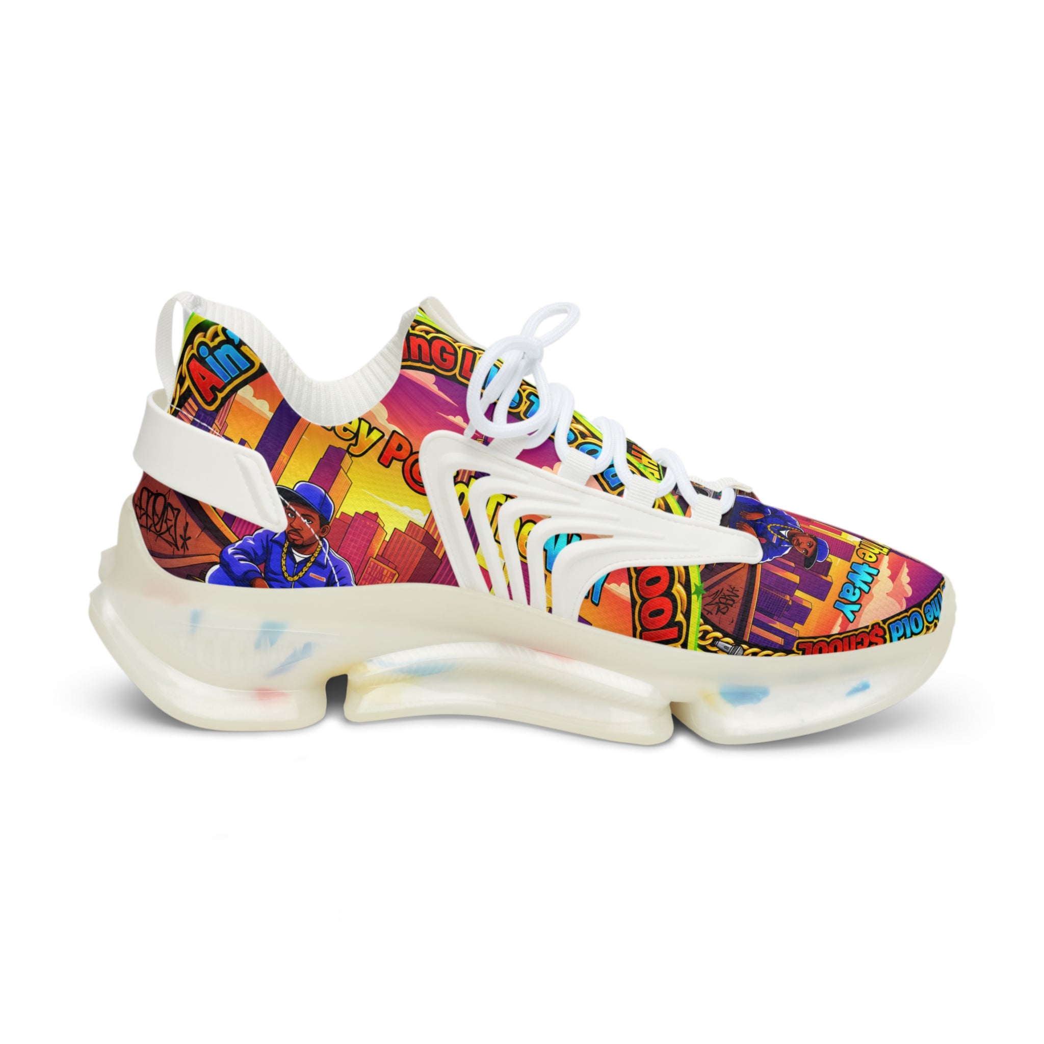 Mesh Sneakers — " Aint Nothing Like The Old School " Retro Neon City Graphic Men's Athletic Shoes
