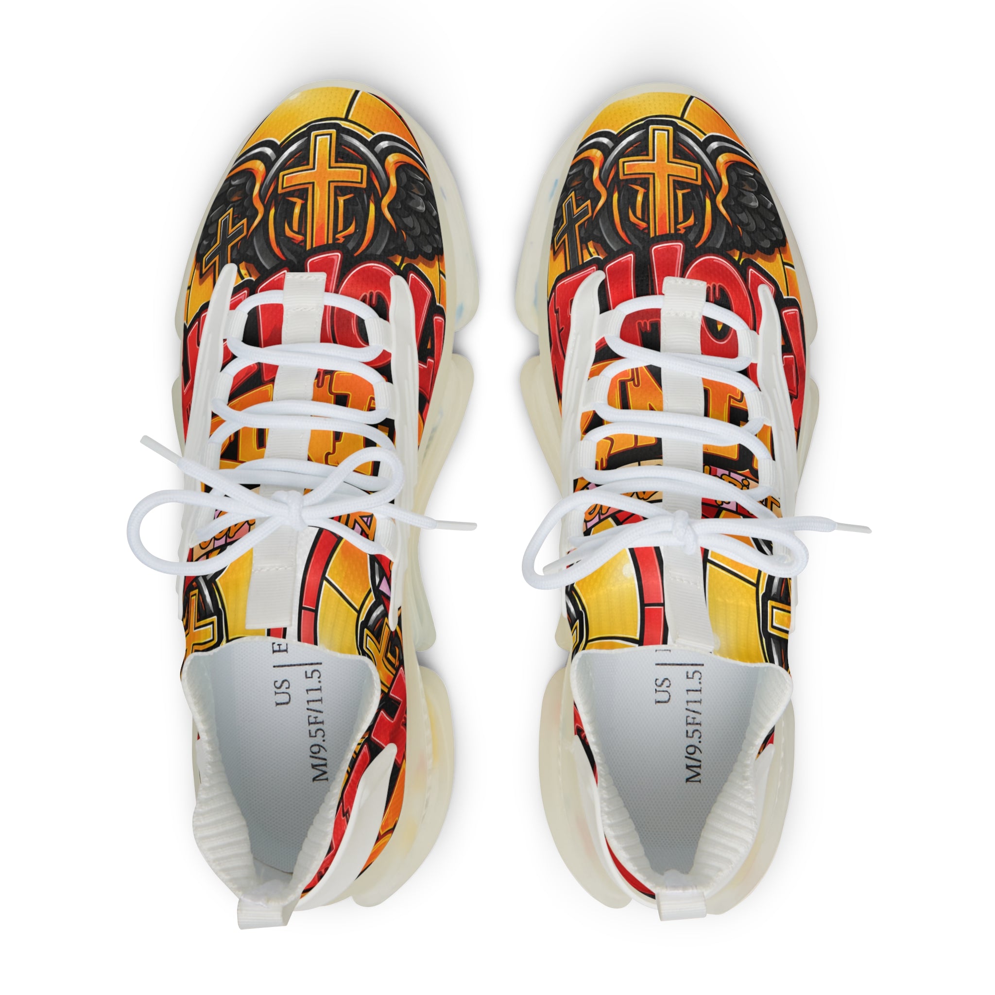 Men's Graphic Sneakers — "Holy Trinity " Bold Cross & Flame Athletic Shoes