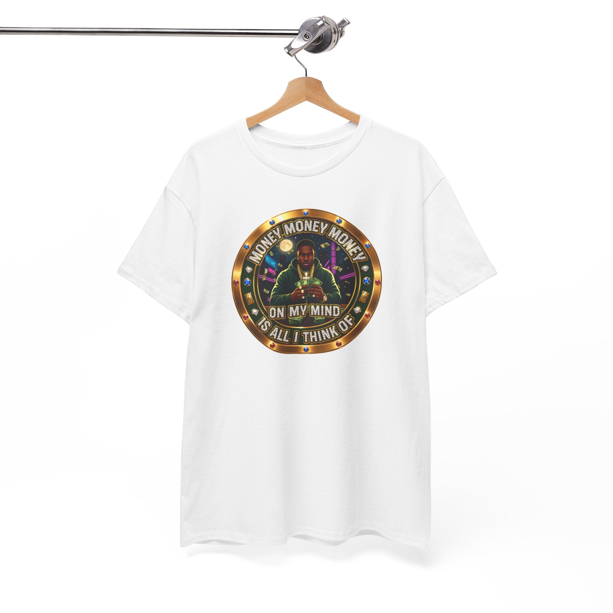 "Money On My Mind" Graphic Tee — Retro Casino Coin Design