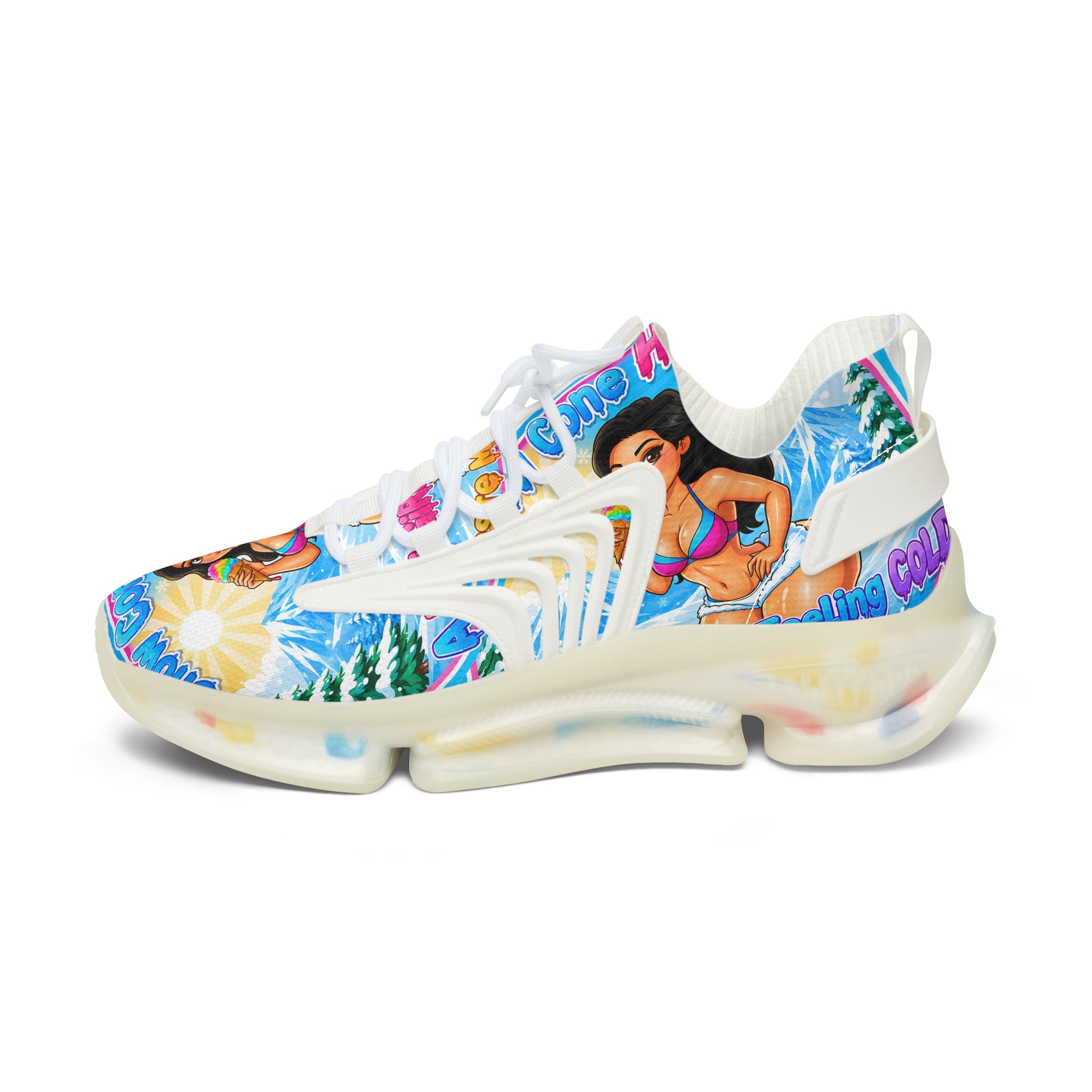 Women's Mesh Sneakers —"Snow Cone Hot Girl "Tropical Beach Babe Graphic Sneakers