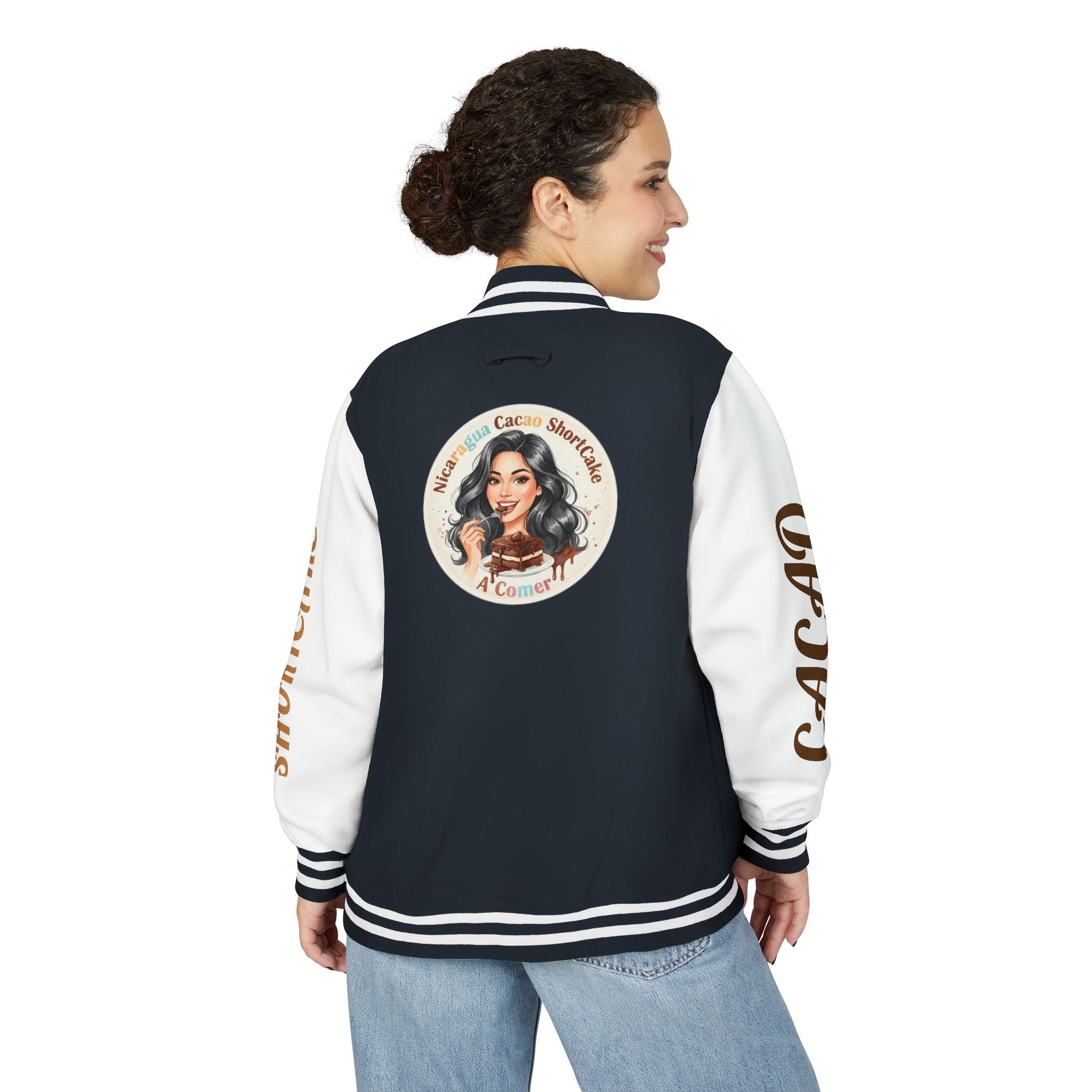 Vintage Pin-Up Letterman Jacket —Cacao Chocolate Shortcake Retro Logo Varsity Jacket