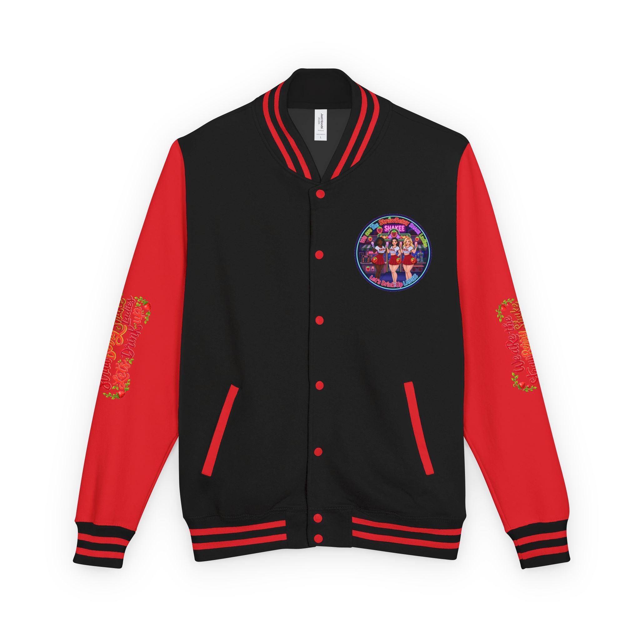 Letterman Jacket —" We Are The Strawberry Shake Ladies " Retro Shakee Cheer Graphic