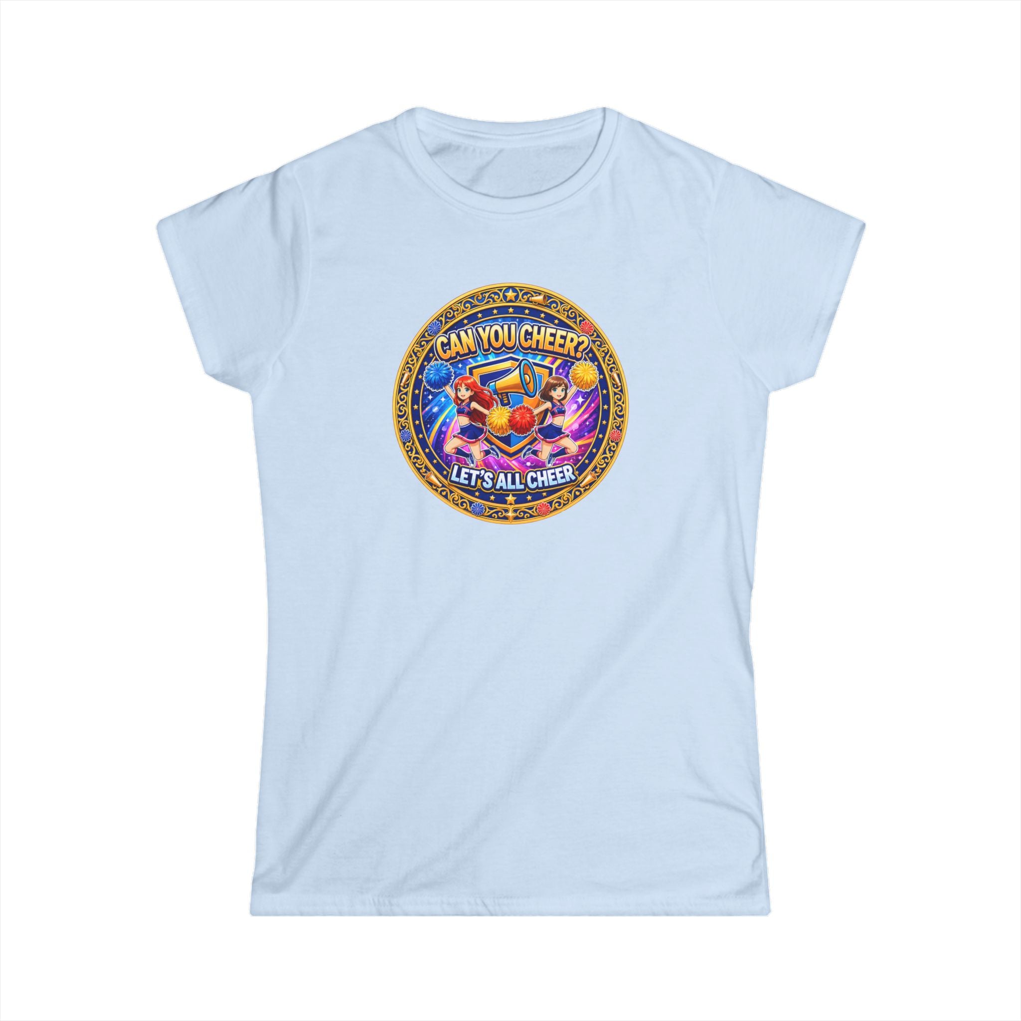 "Can You Cheer? Let's All Cheer" Women’s Graphic Tee — Colorful Cheerleading Spirit Shirt
