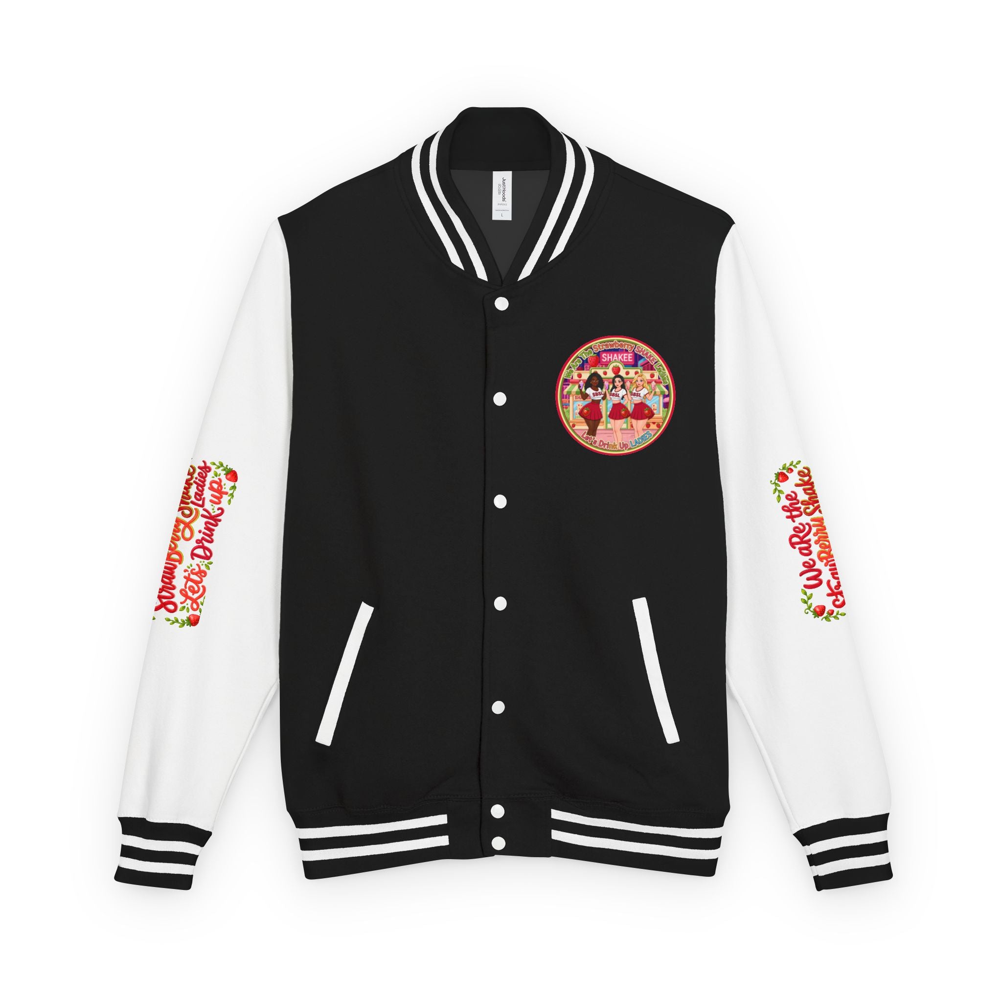 Letterman Jacket — " We Are The Strawberry Shake Ladies " Retro 'Shakee' Strawberry Girls Varsity Jacket